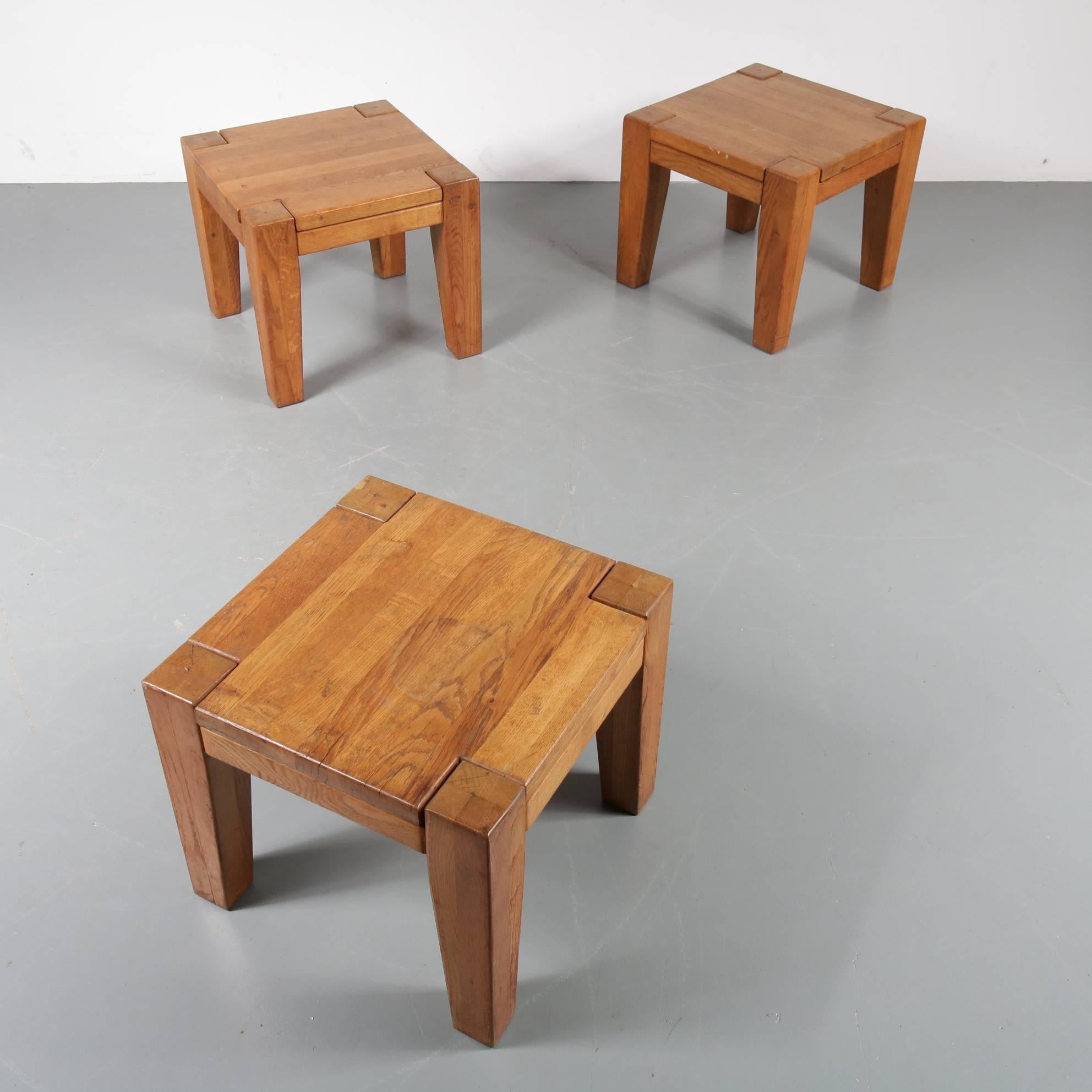 Mid-Century Modern French Oak Stools / Side Tables, 1950