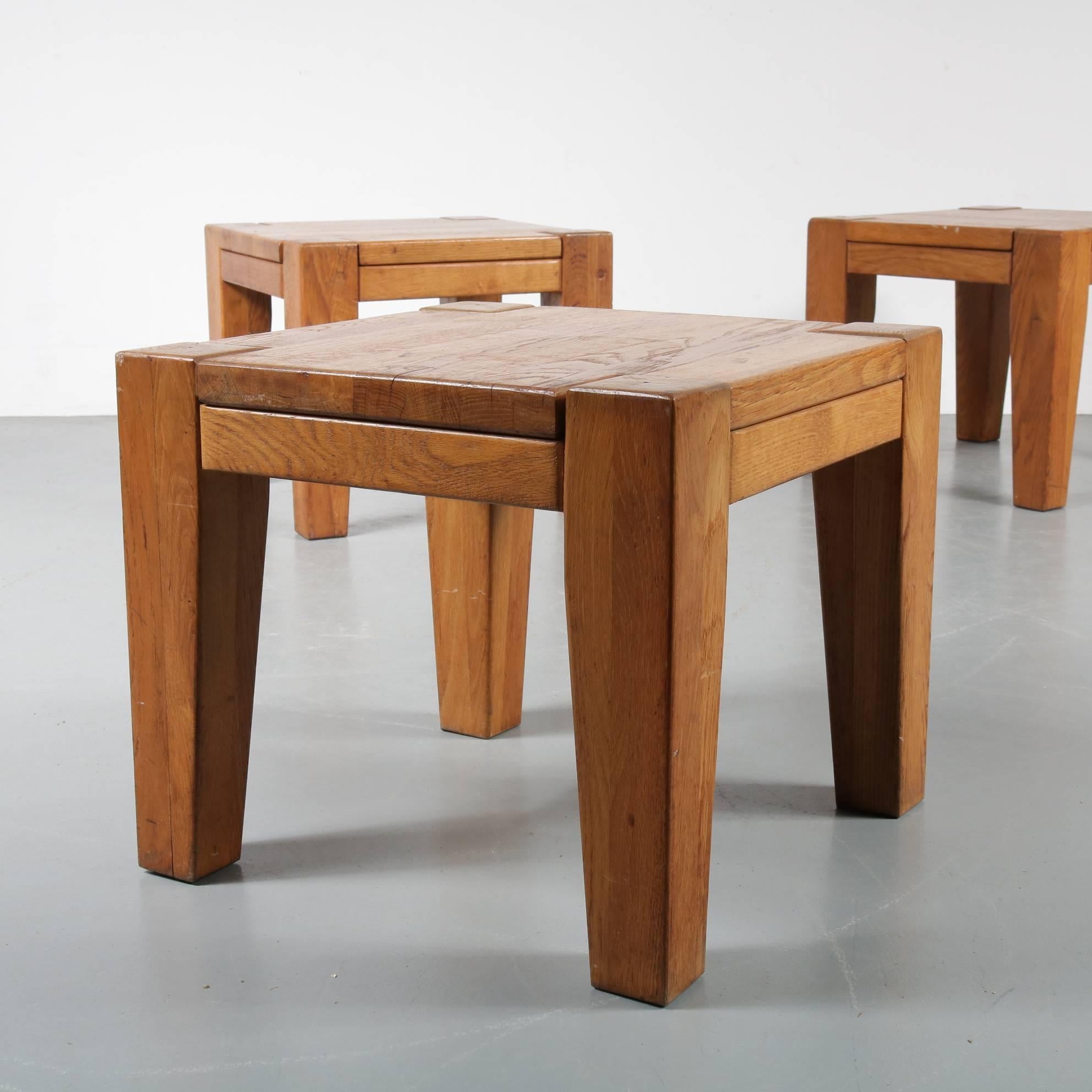 20th Century French Oak Stools / Side Tables, 1950