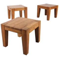 Retro French Oak Stools / Side Tables, 1950
