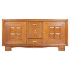 Meuble de rangement en Oak Oak français avec poignées en laiton par Charles Dudouyt, années 1930