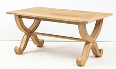 French Oak Table with Scrolled Legs, Round Dowel Stretcher & Cross Legs, France