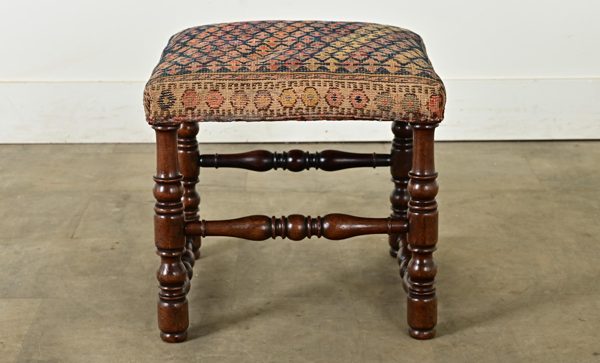 French Provincial French Oak Tapestry Stool