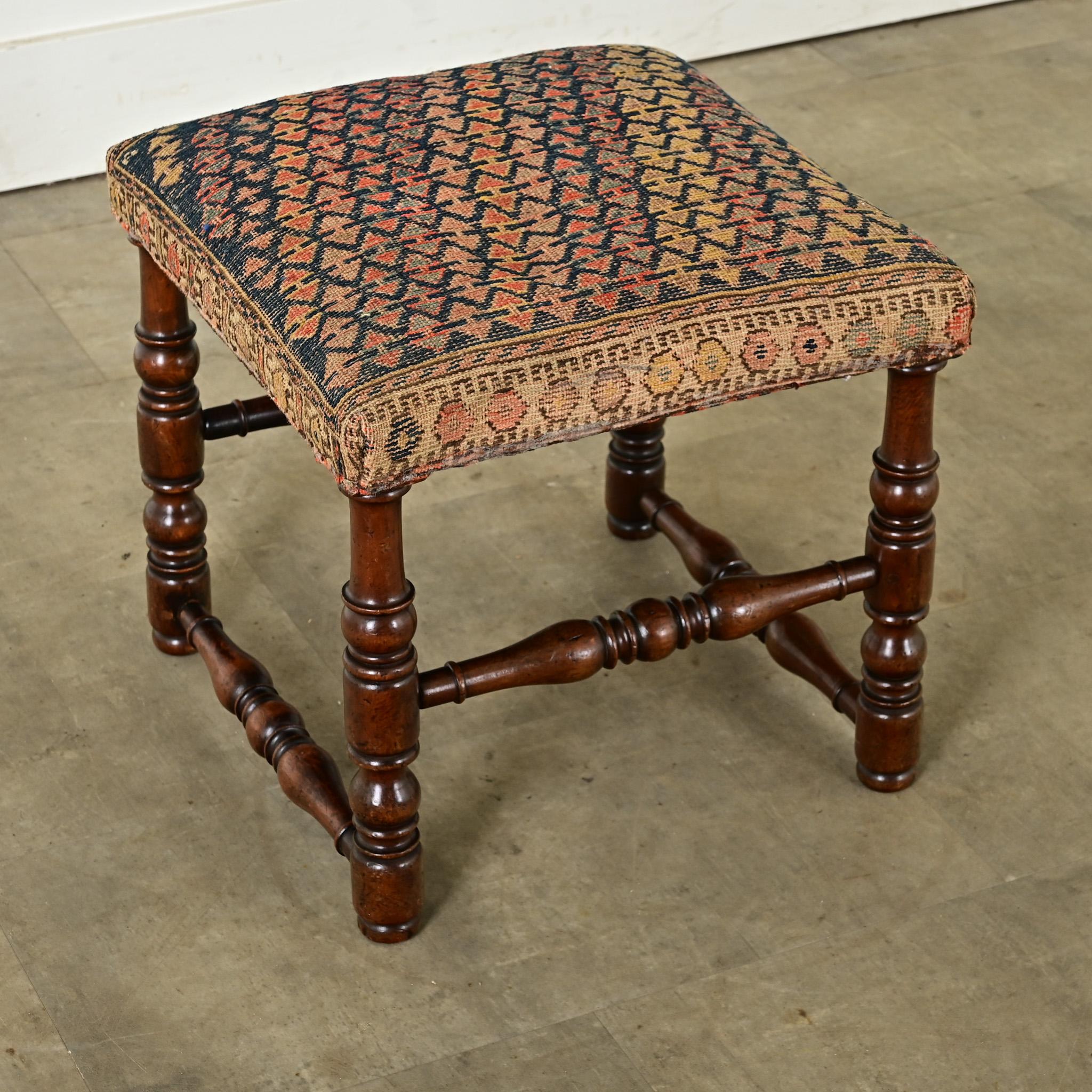 Carved French Oak Tapestry Stool