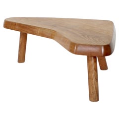 French Oak Three Legs Asymmetrical Coffee Table Attributed to Perriand
