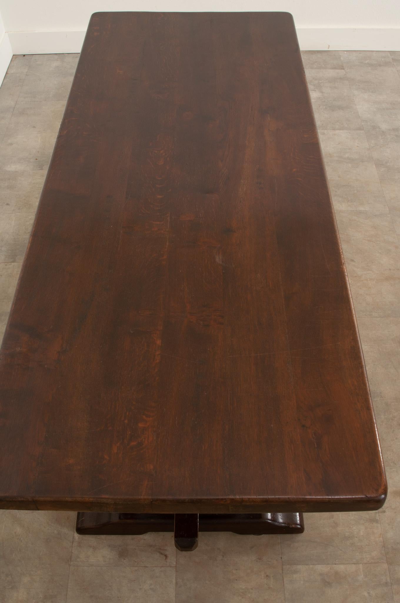 French Oak Trestle Base Dining Table In Good Condition In Baton Rouge, LA