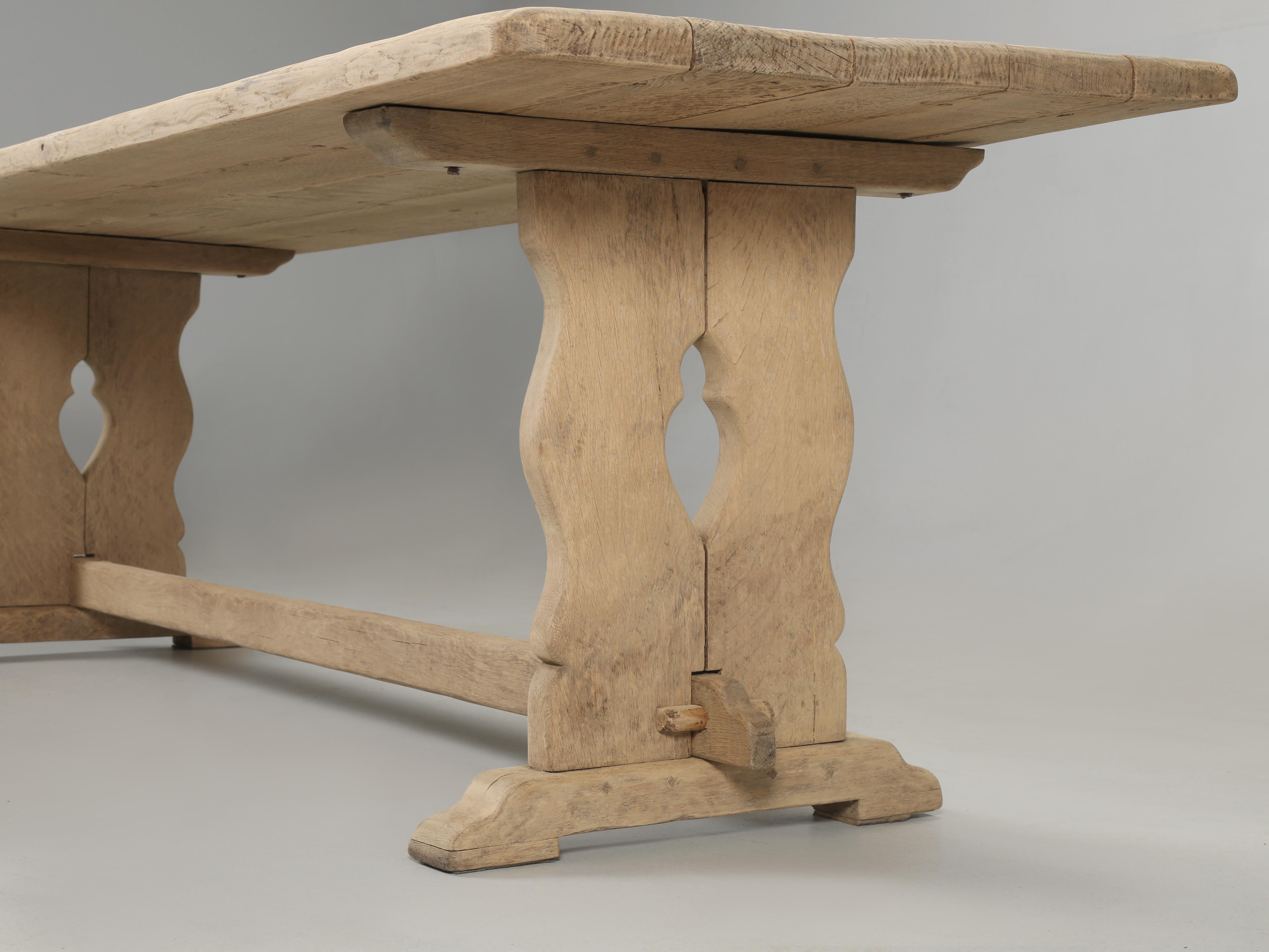 French Oak Trestle Farm Table with Unusual Cross-Hatch Scrub Textured Finish  1