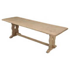 Antique French Oak Trestle Farm Table with Unusual Cross-Hatch Scrub Textured Finish 