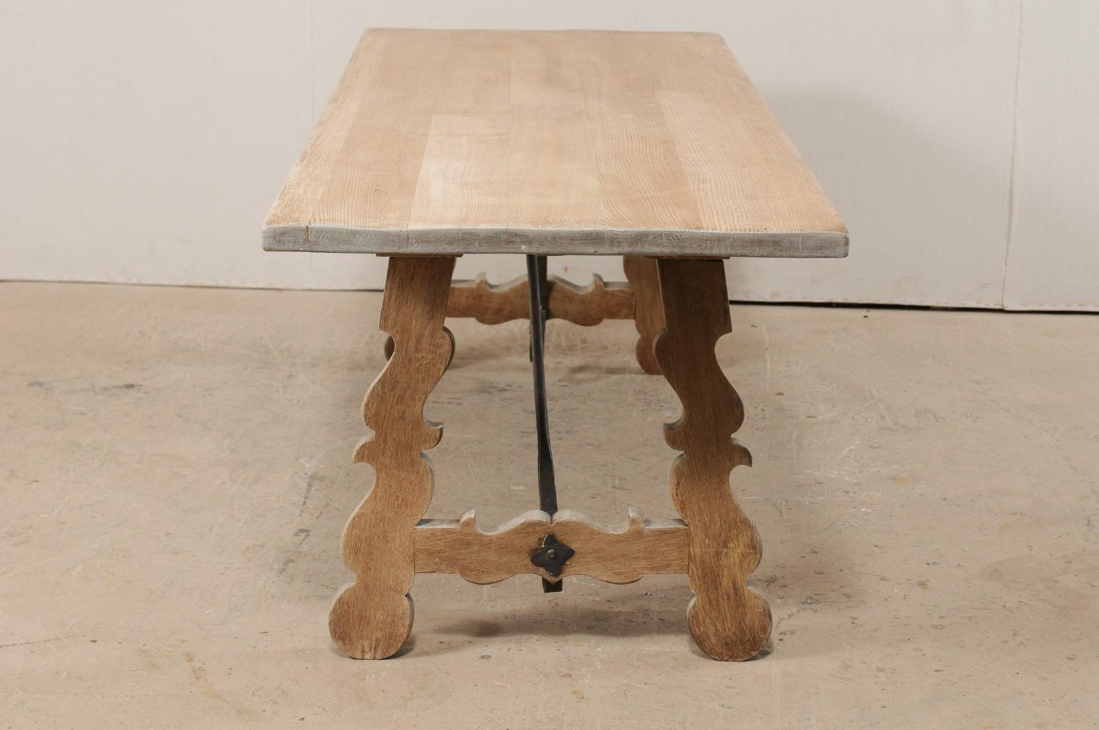 French Oak Trestle Table with Iron Stretcher, Mid-20th Century 6