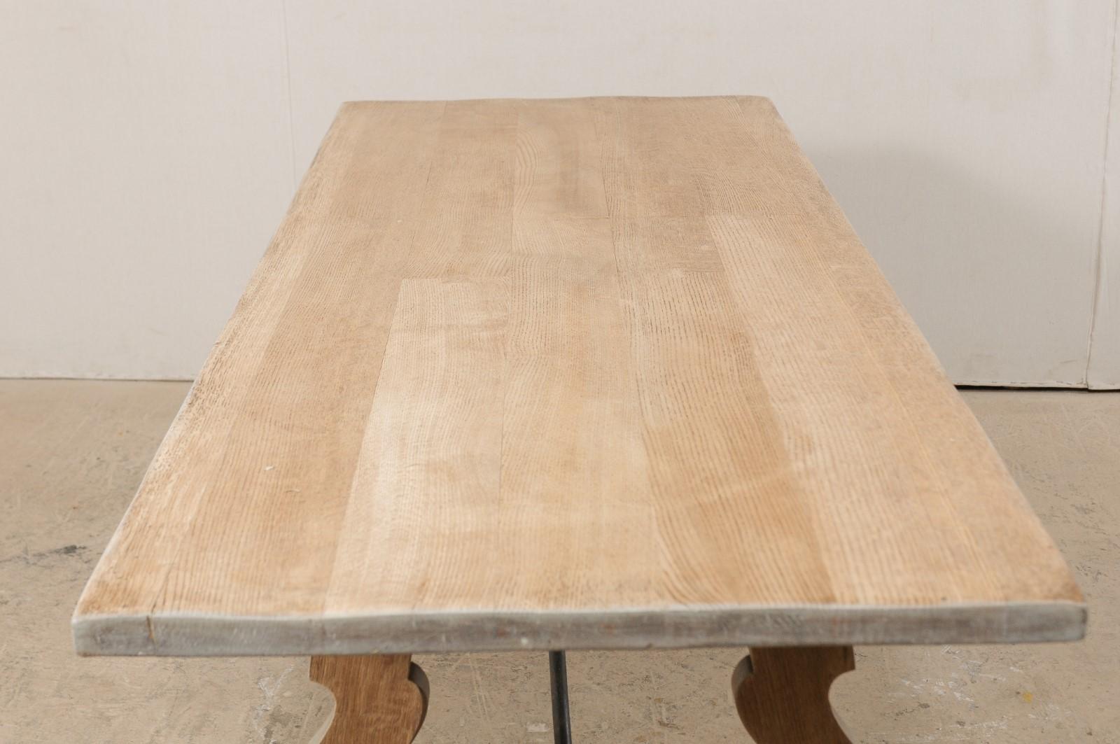French Oak Trestle Table with Iron Stretcher, Mid-20th Century 1