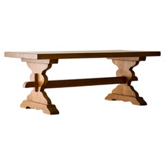 Vintage French Oak Trestle Table With Scalloped Legs