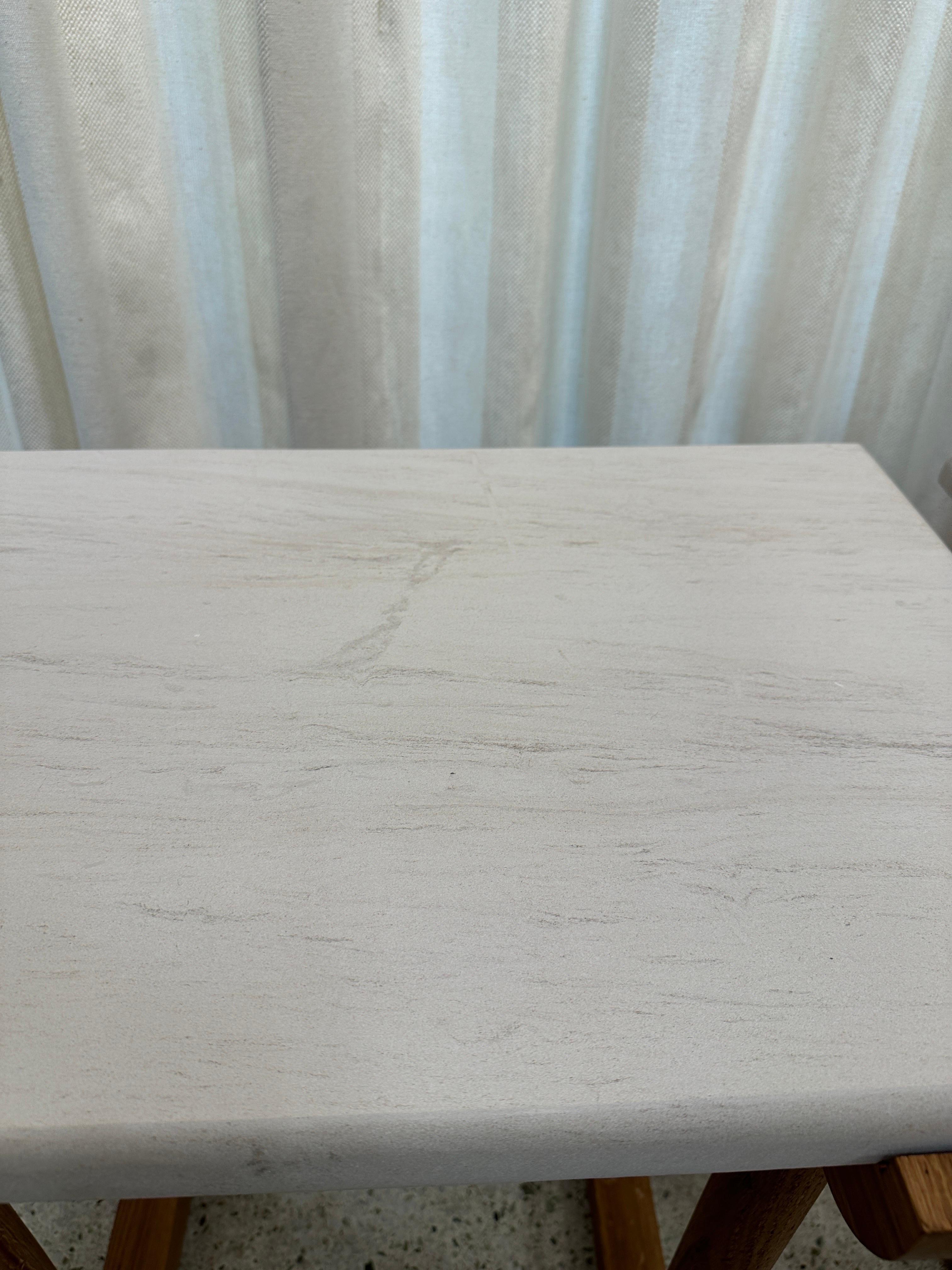 French Oak Turned Wood Side-tables with Honed Marble Slab, Pair 1