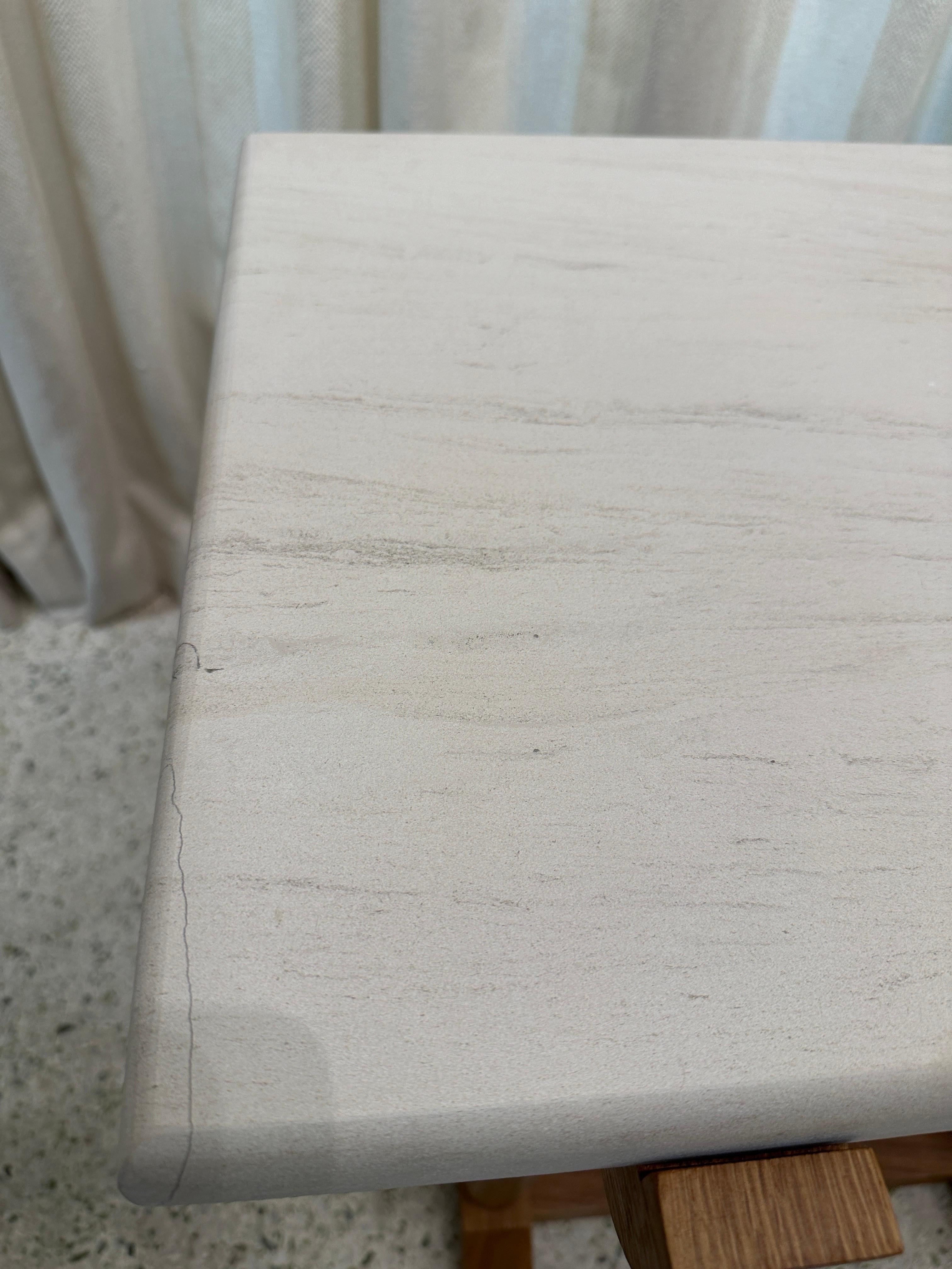 French Oak Turned Wood Side-tables with Honed Marble Slab, Pair 2