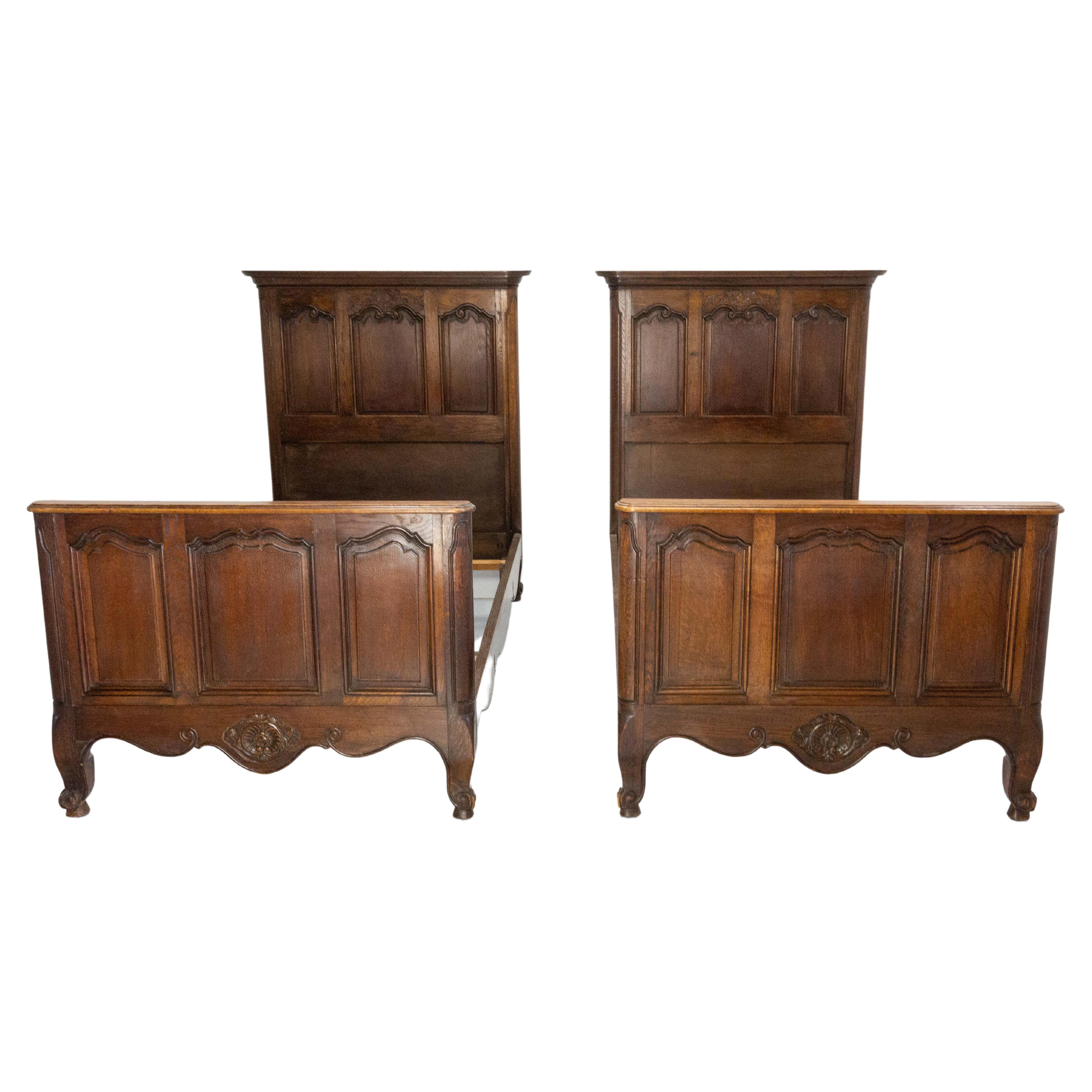 French Oak Twin Beds in the Louis XV Style, circa 1960 For Sale