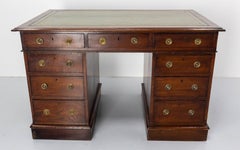 French Oak Two Sided Desk Leather Top Writing Table Empire Style, Mid-Century