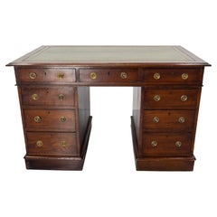French Oak Two Sided Desk Leather Top Writing Table Empire Style, Mid-Century