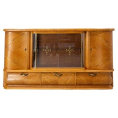 Used French Oak Wall Cabinet Two Doors Three Flap Doors & Central Vitrine, circa 1950