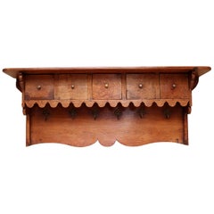 Antique French Oak Wall Shelf with Drawers