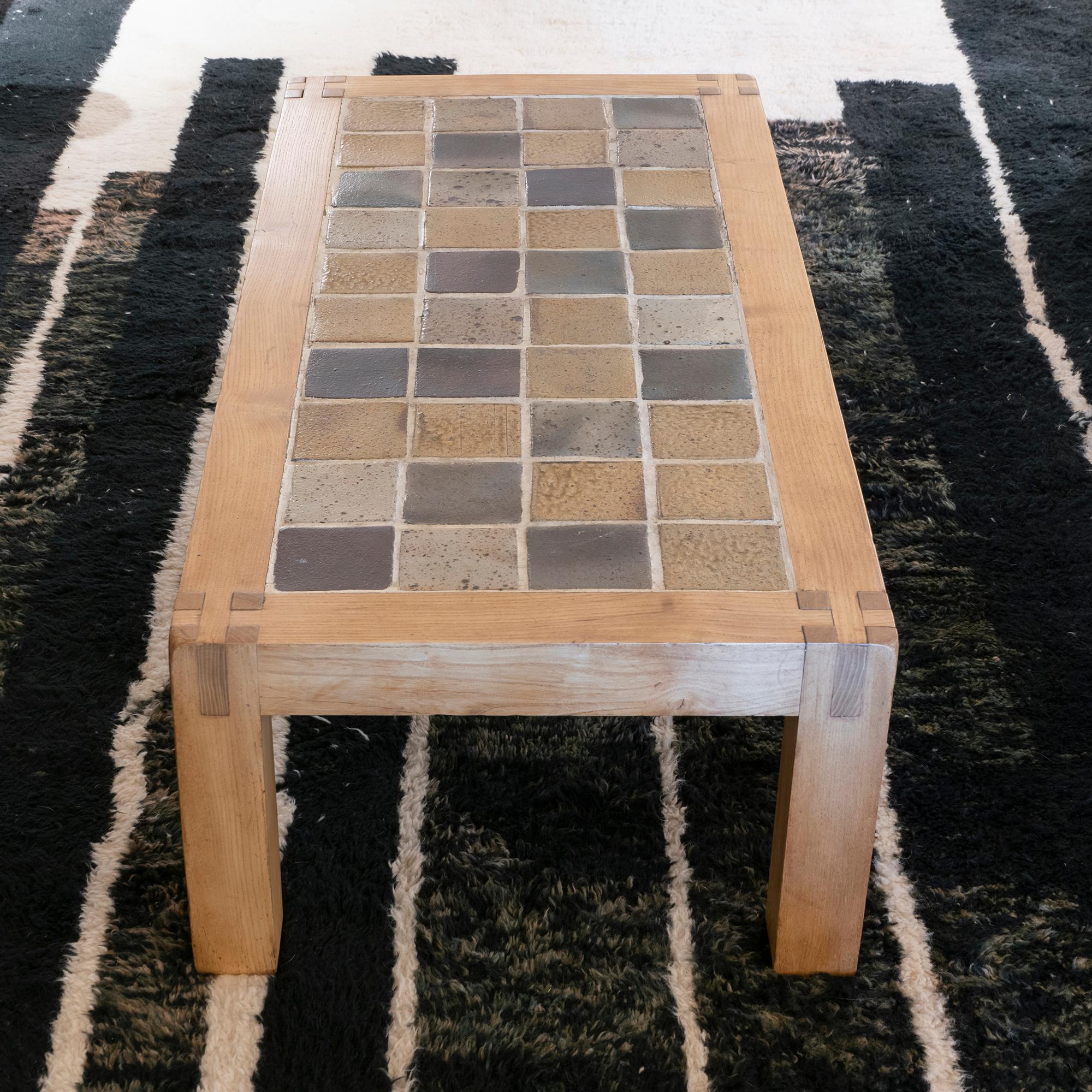 French Oak Wood and Multicolor Ceramic Tiles Coffee Table, 1960's Circa 2