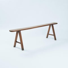 French Oak Bench, Art Deco Style, Slim Design, Antique, 1930s, France