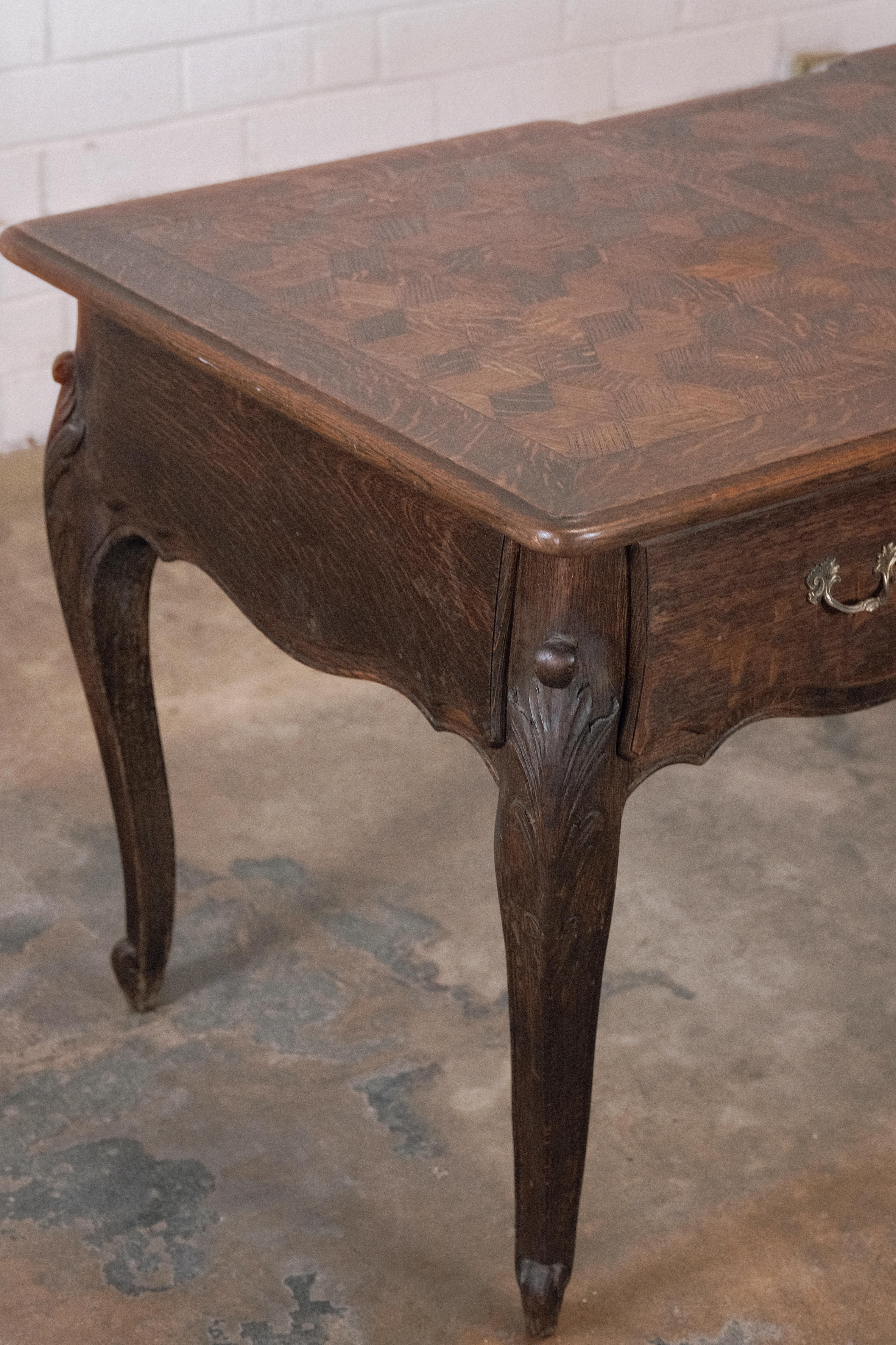 French Oak Writing Desk with a Parquet Top 5