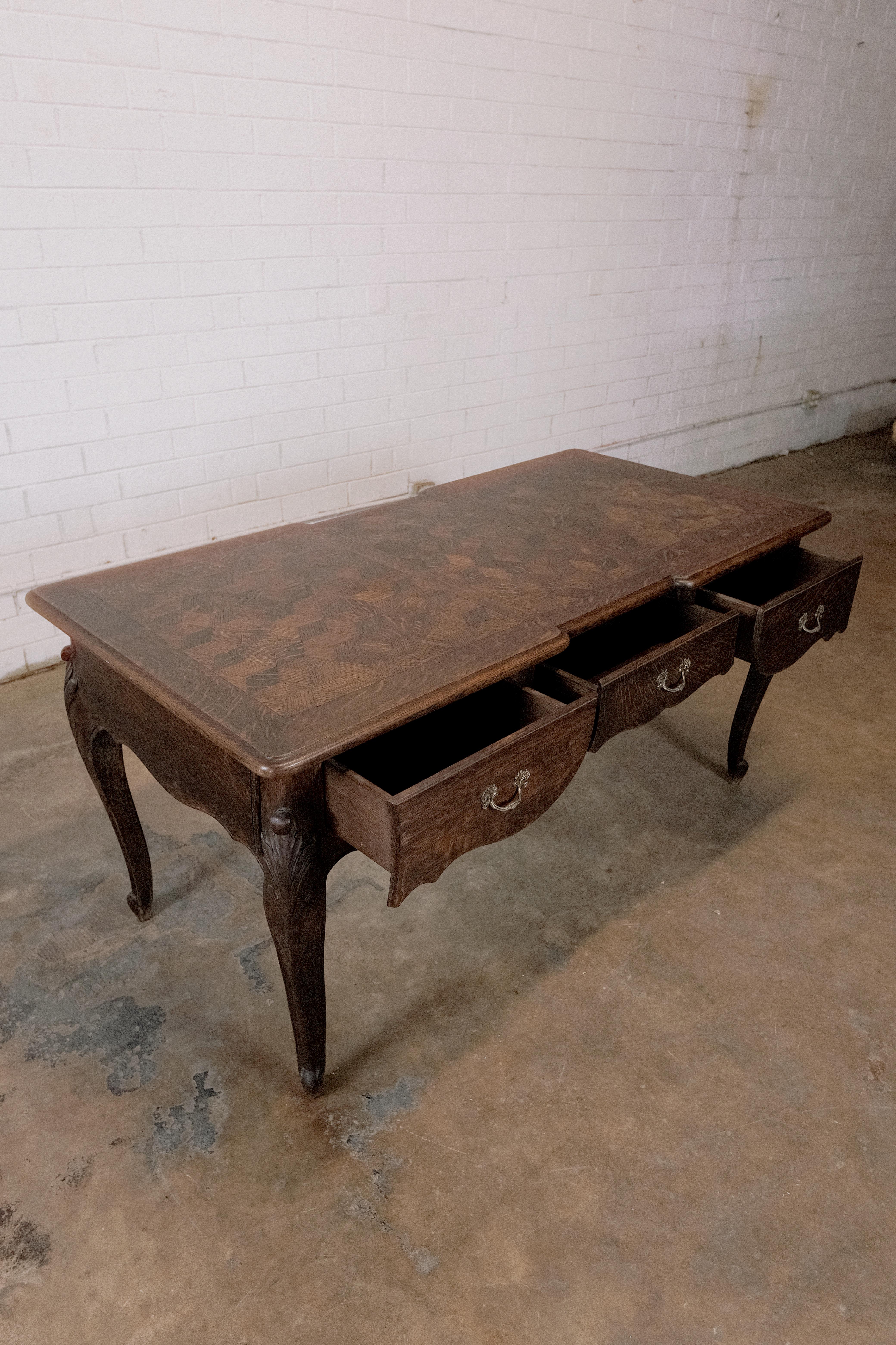 Wood French Oak Writing Desk with a Parquet Top