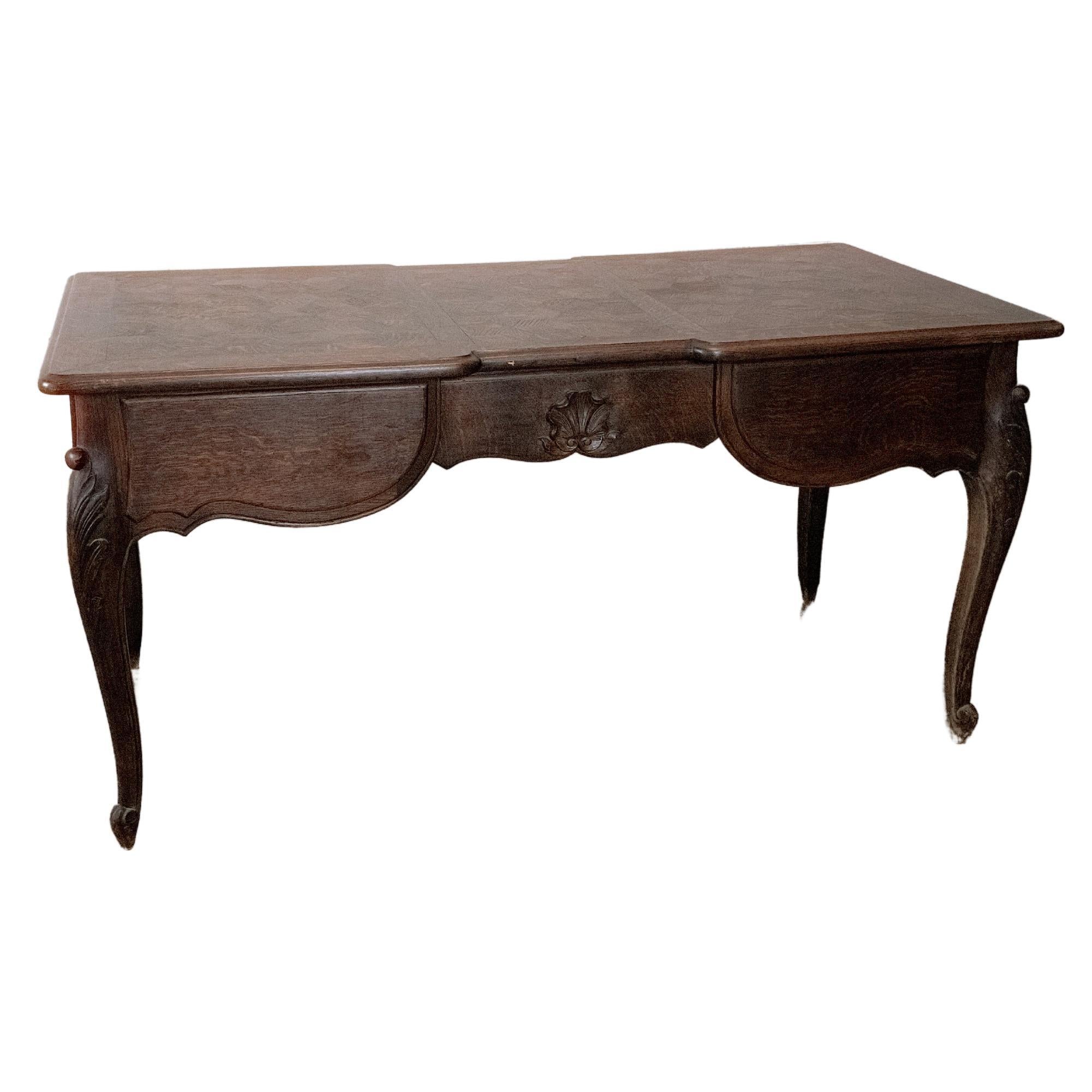 French Oak Writing Desk with a Parquet Top