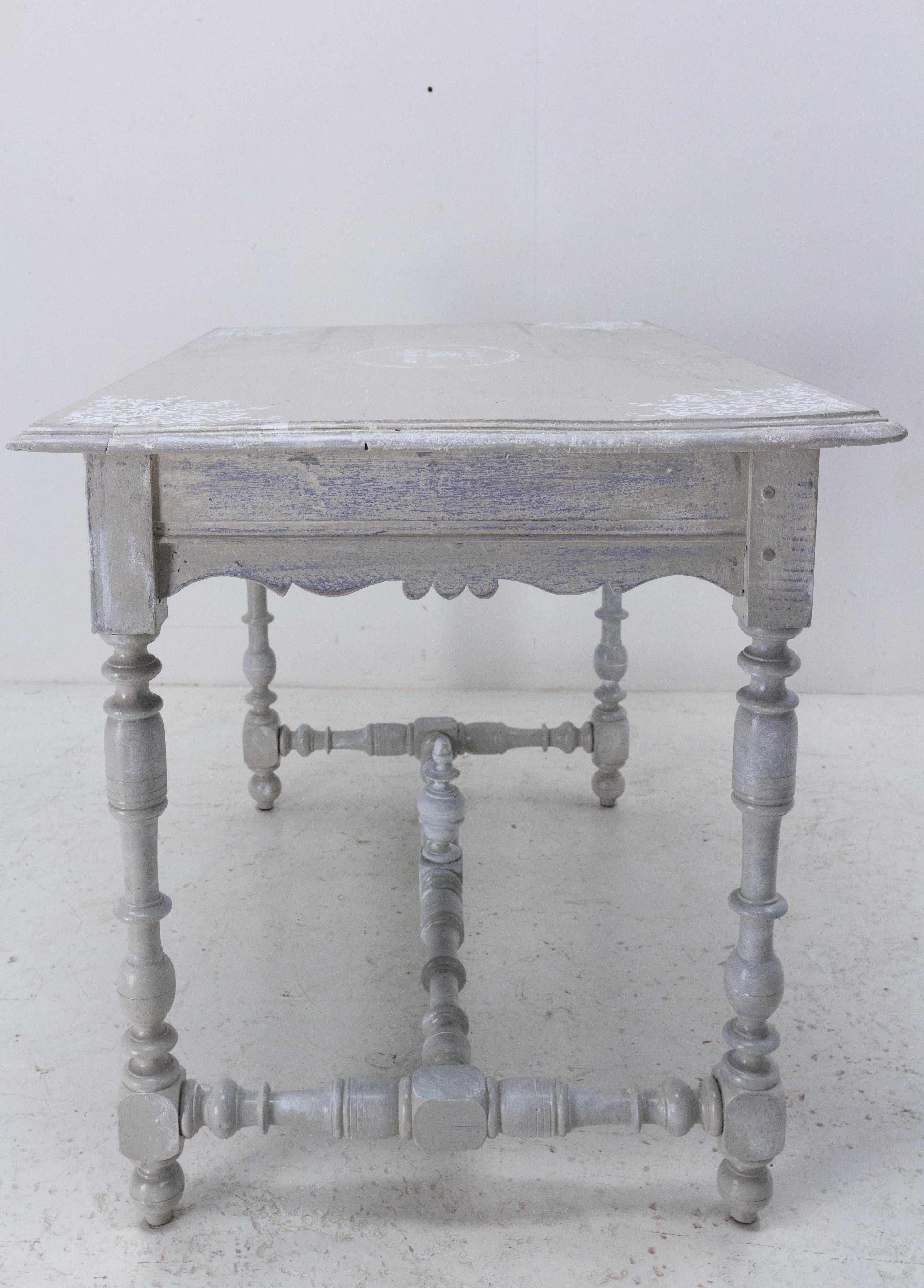 French Oak Writing Table Louis XIII Style and Shabby Finish, 19th Century For Sale 1