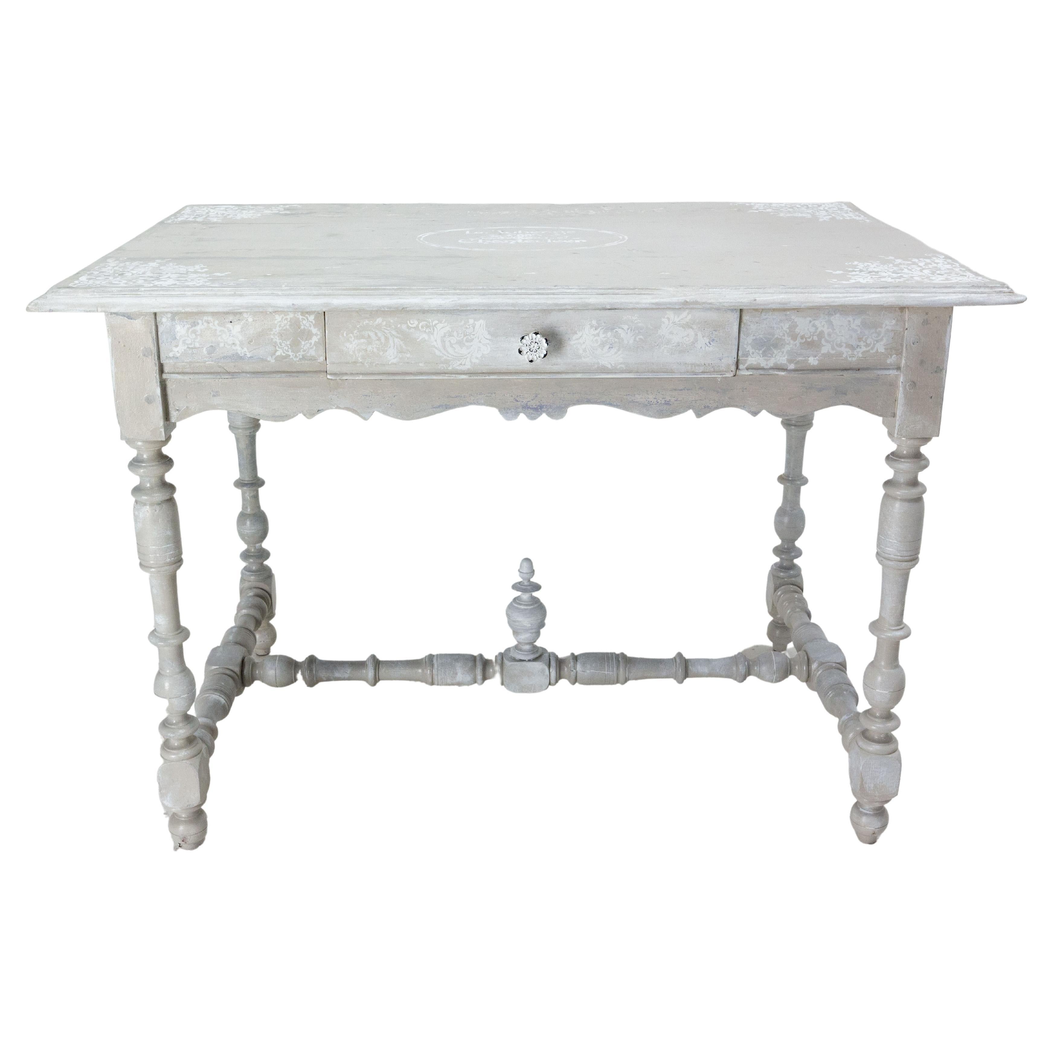 French Oak Writing Table Louis XIII Style and Shabby Finish, 19th Century