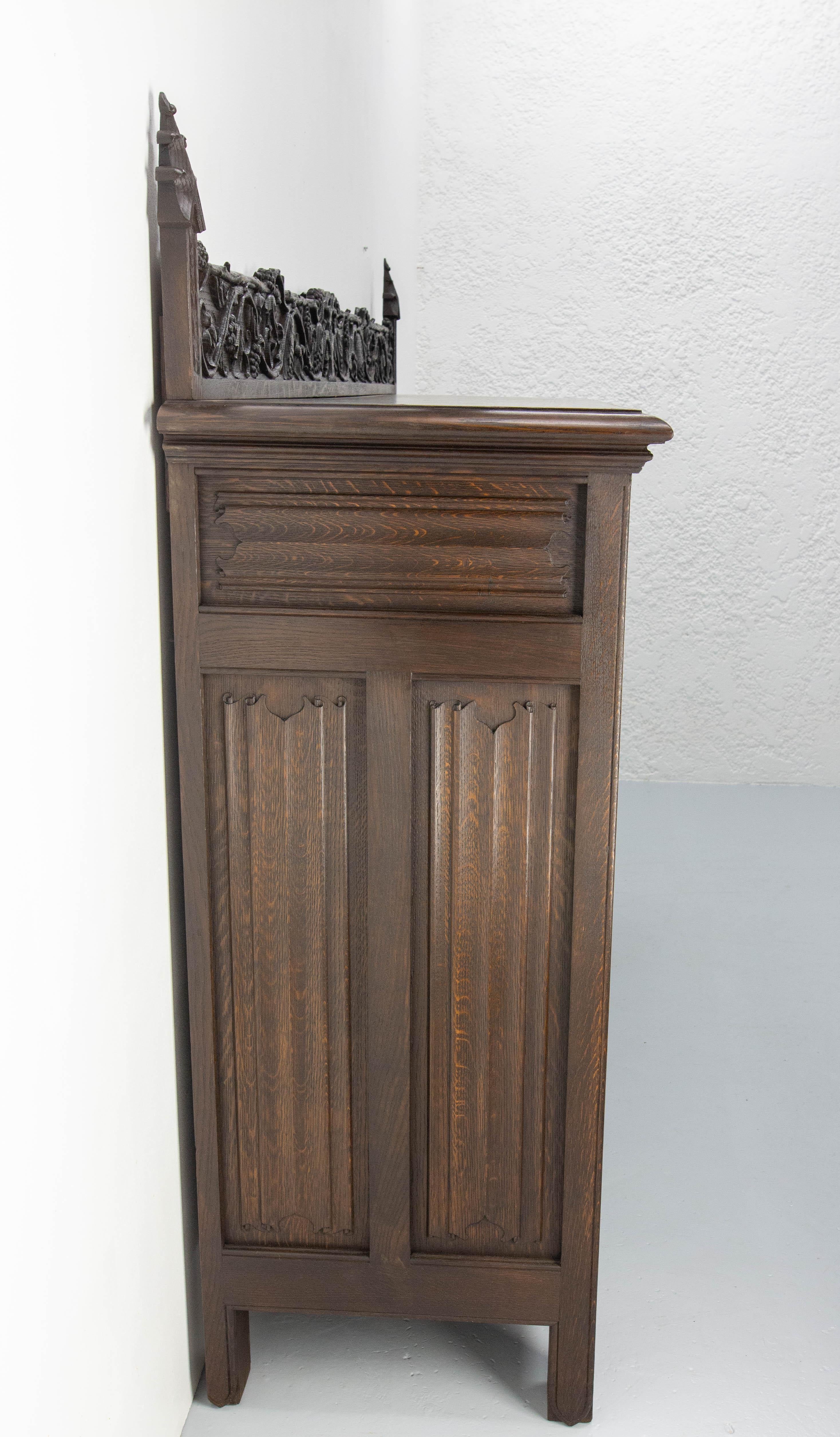 French Oak & Wrought Iron Buffet Neogothic St Tree of Life Theme Early 20th C In Good Condition For Sale In Labrit, Landes