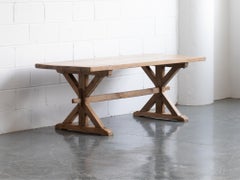 French Oak X-Frame Dining Table, Mid 20th Century