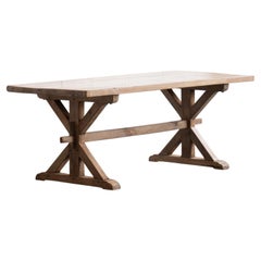 French Oak X-Frame Dining Table, Mid 20th Century