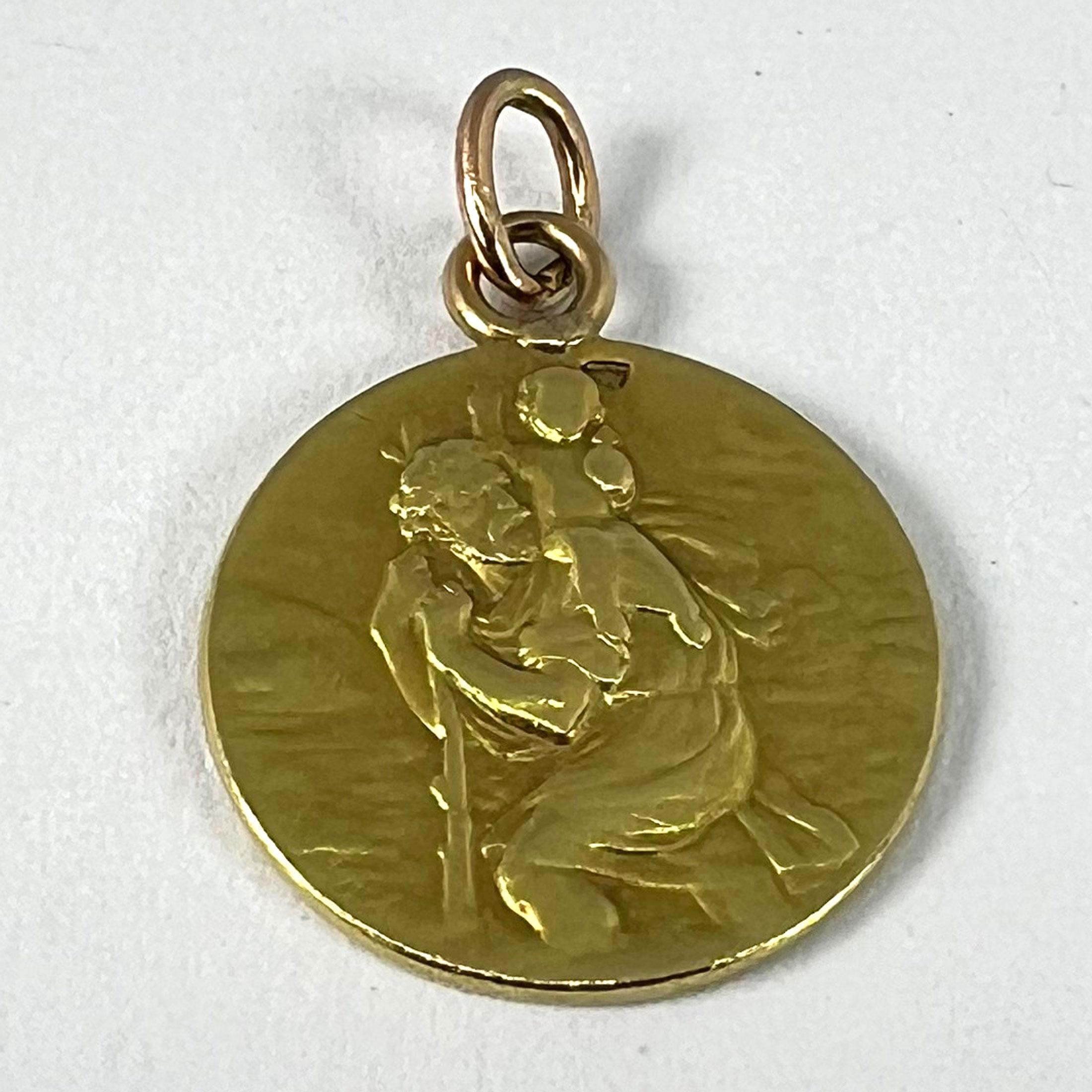 Médaille française OBC Saint Christopher Lightning Strike en or jaune 18 carats en vente 8