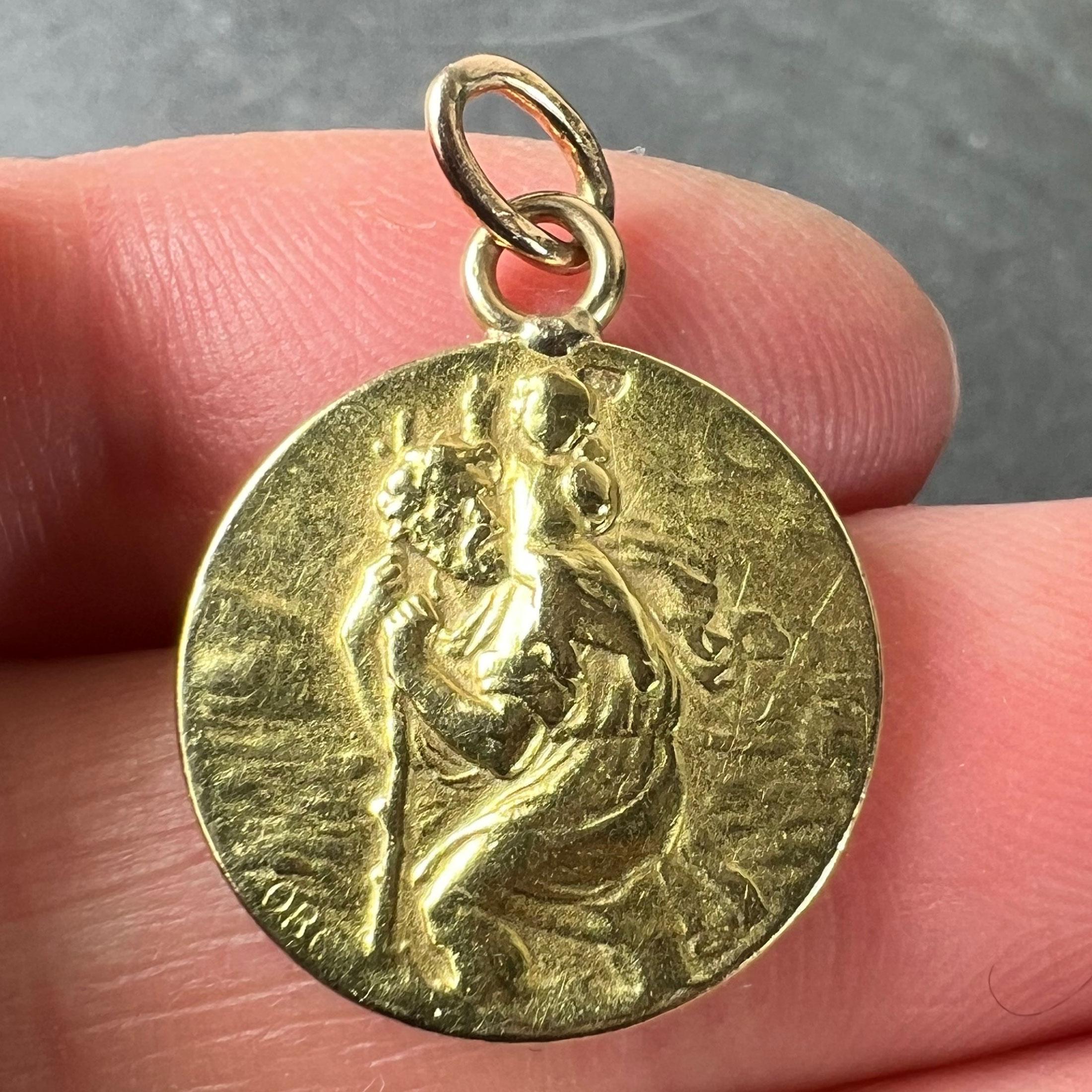 Médaille française OBC Saint Christopher Lightning Strike en or jaune 18 carats en vente 1