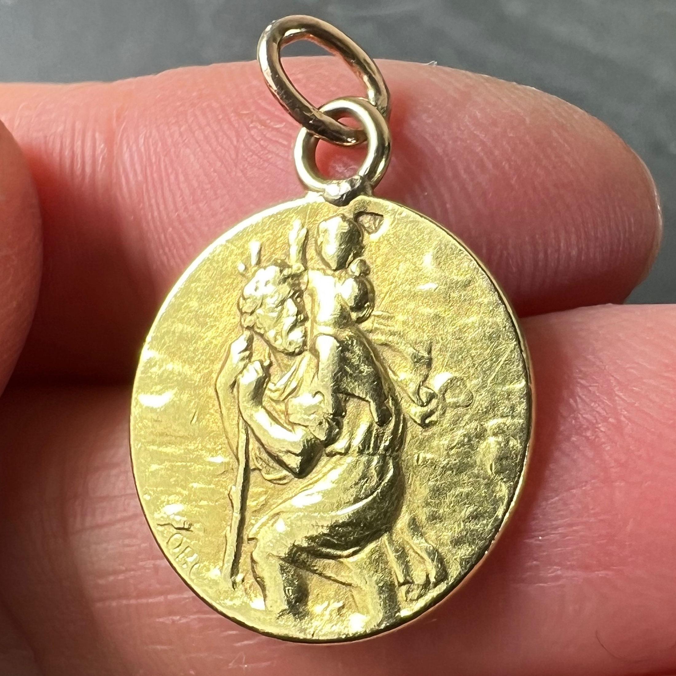 Médaille française OBC Saint Christopher Lightning Strike en or jaune 18 carats en vente 2