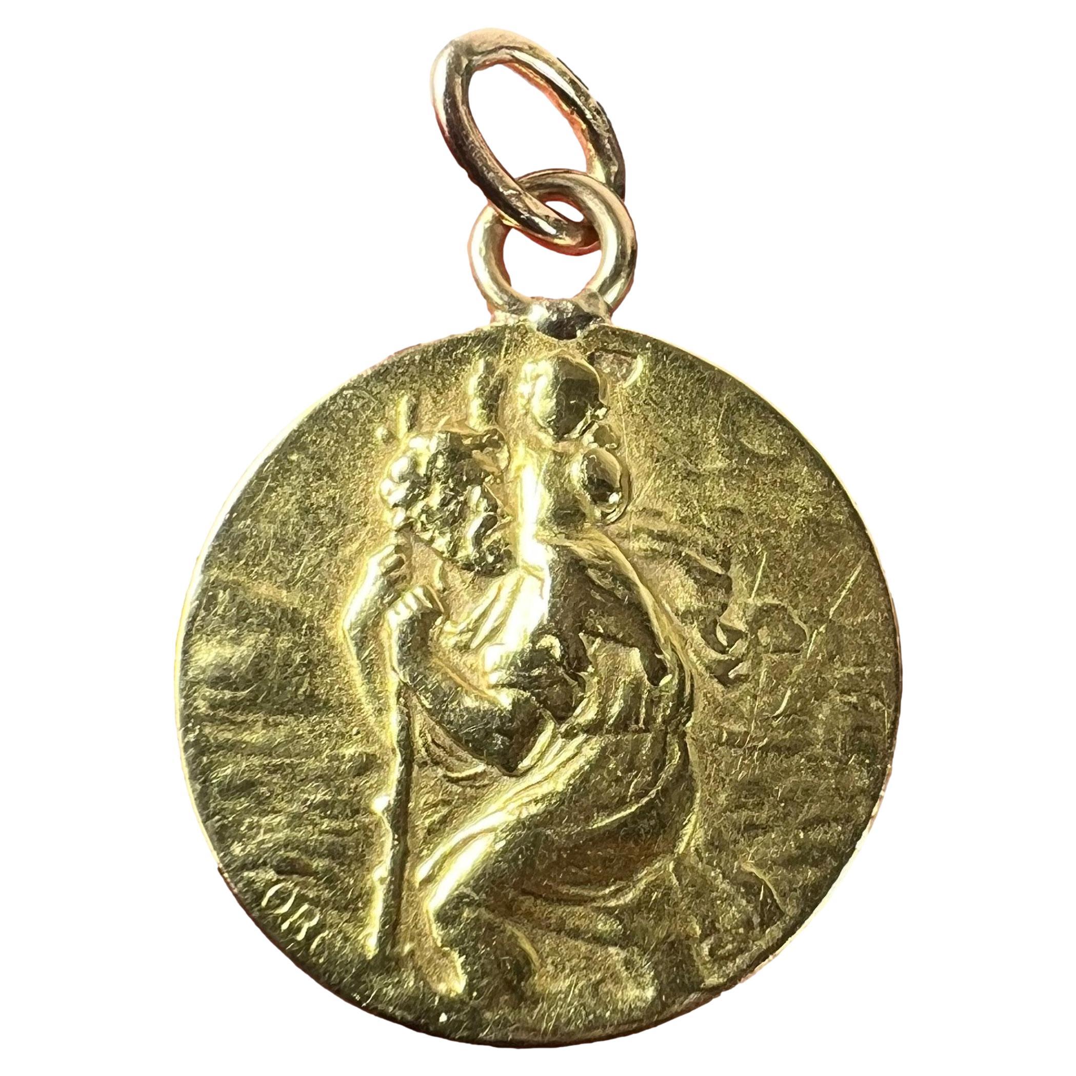 French OBC Saint Christopher Lightning Strike 18K Yellow Gold Pendant Medal