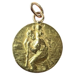 French OBC Saint Christopher Lightning Strike 18K Yellow Gold Pendant Medal