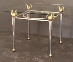 French Occasional or Side Tables of Brass, Steel and Glass - Two Available