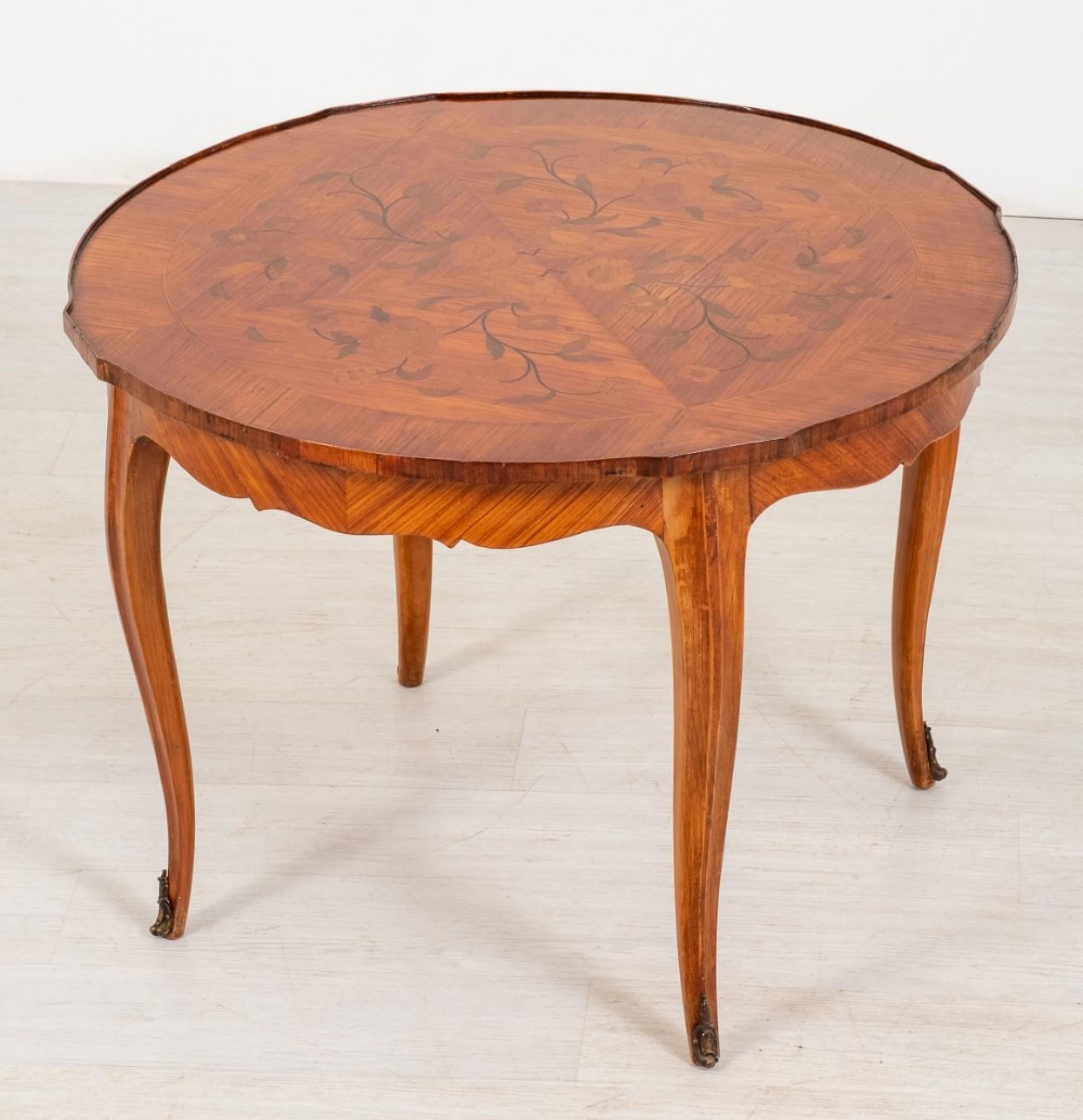 Early 20th Century French Occasional Table Antique Side Floral Inlay For Sale
