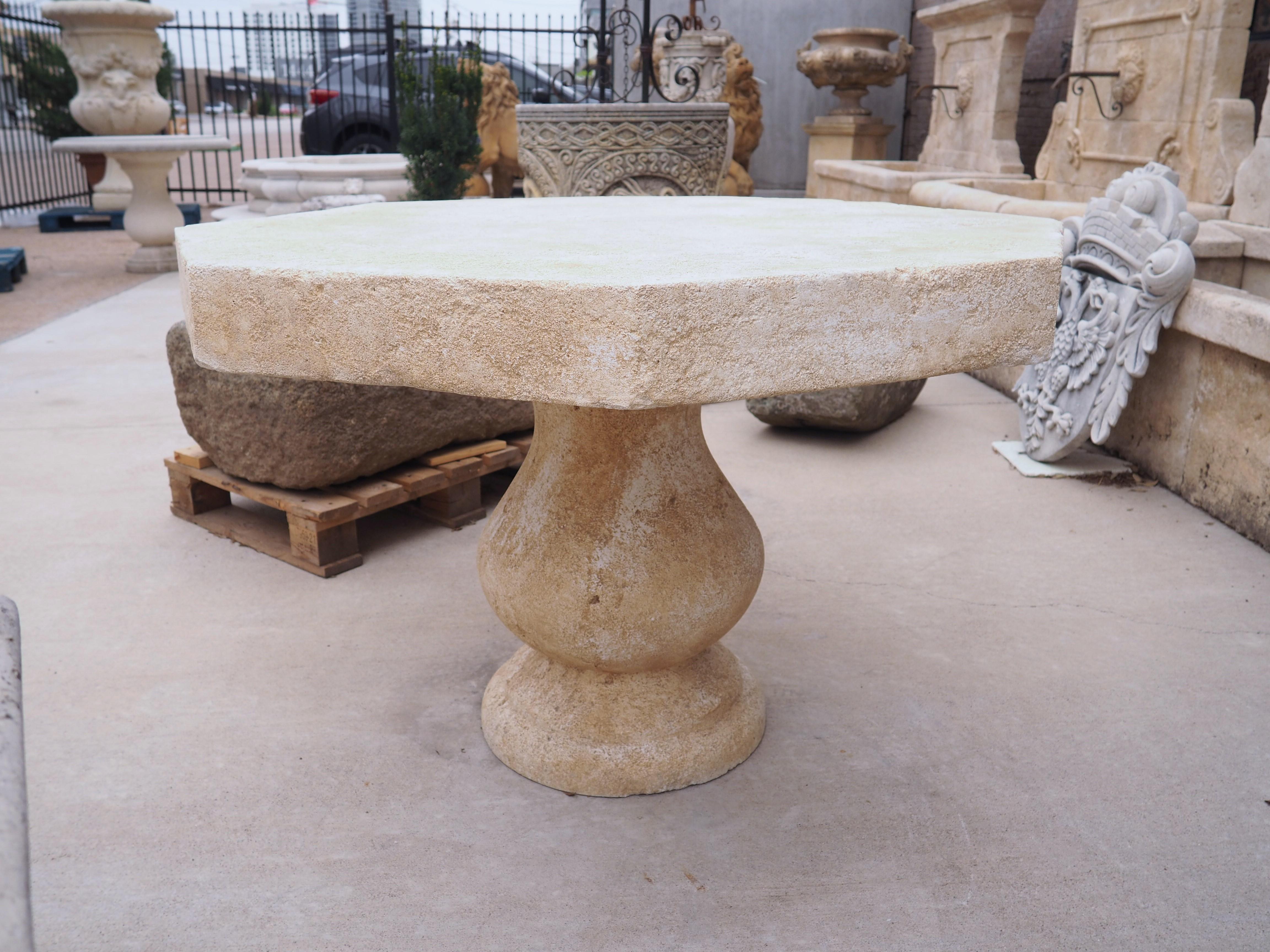French Octagonal Center Table in Carved Limestone from Provence 4