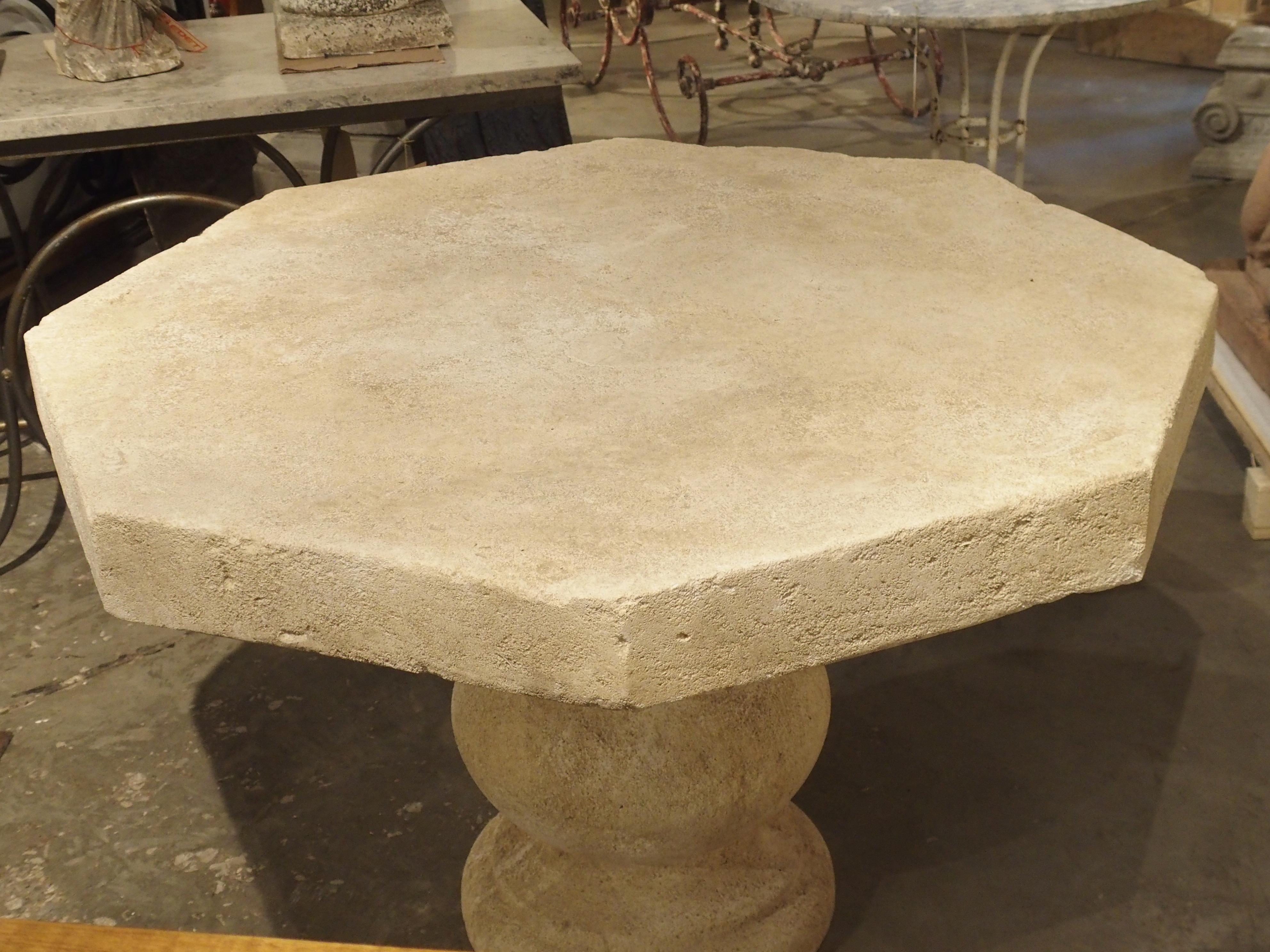 French Octagonal Center Table in Carved Limestone from Provence 6