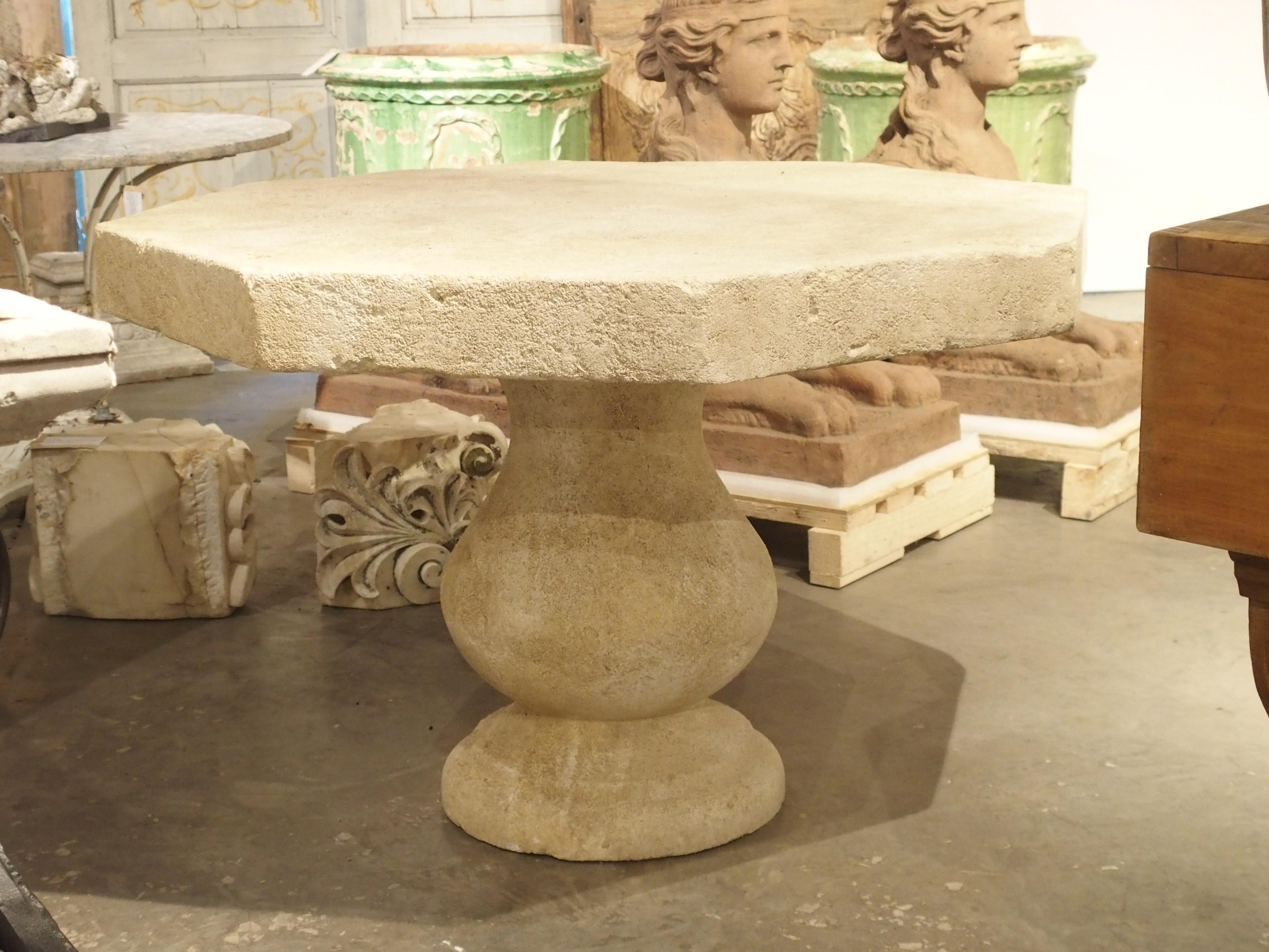 French Octagonal Center Table in Carved Limestone from Provence 8