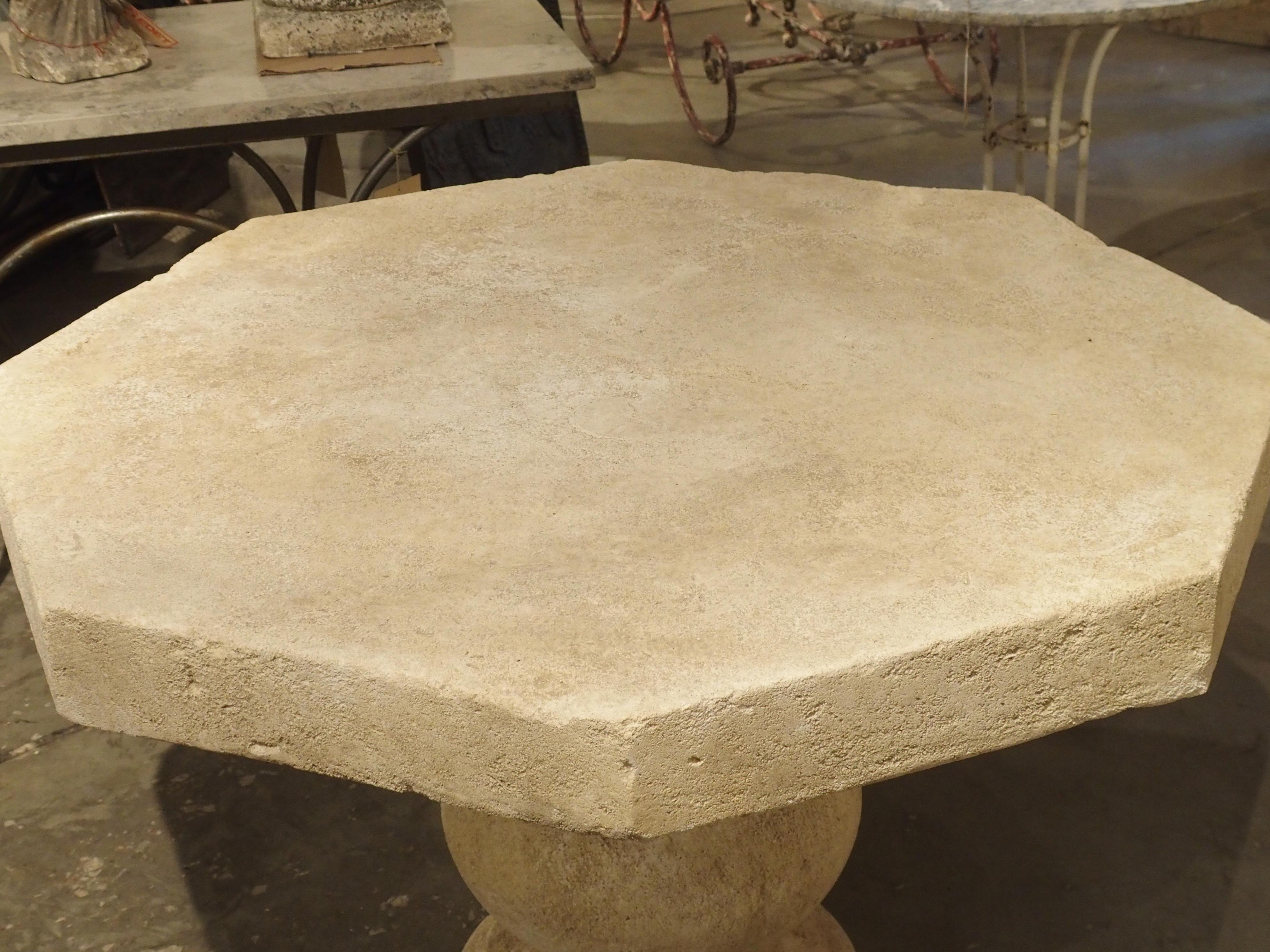 Stone French Octagonal Center Table in Carved Limestone from Provence