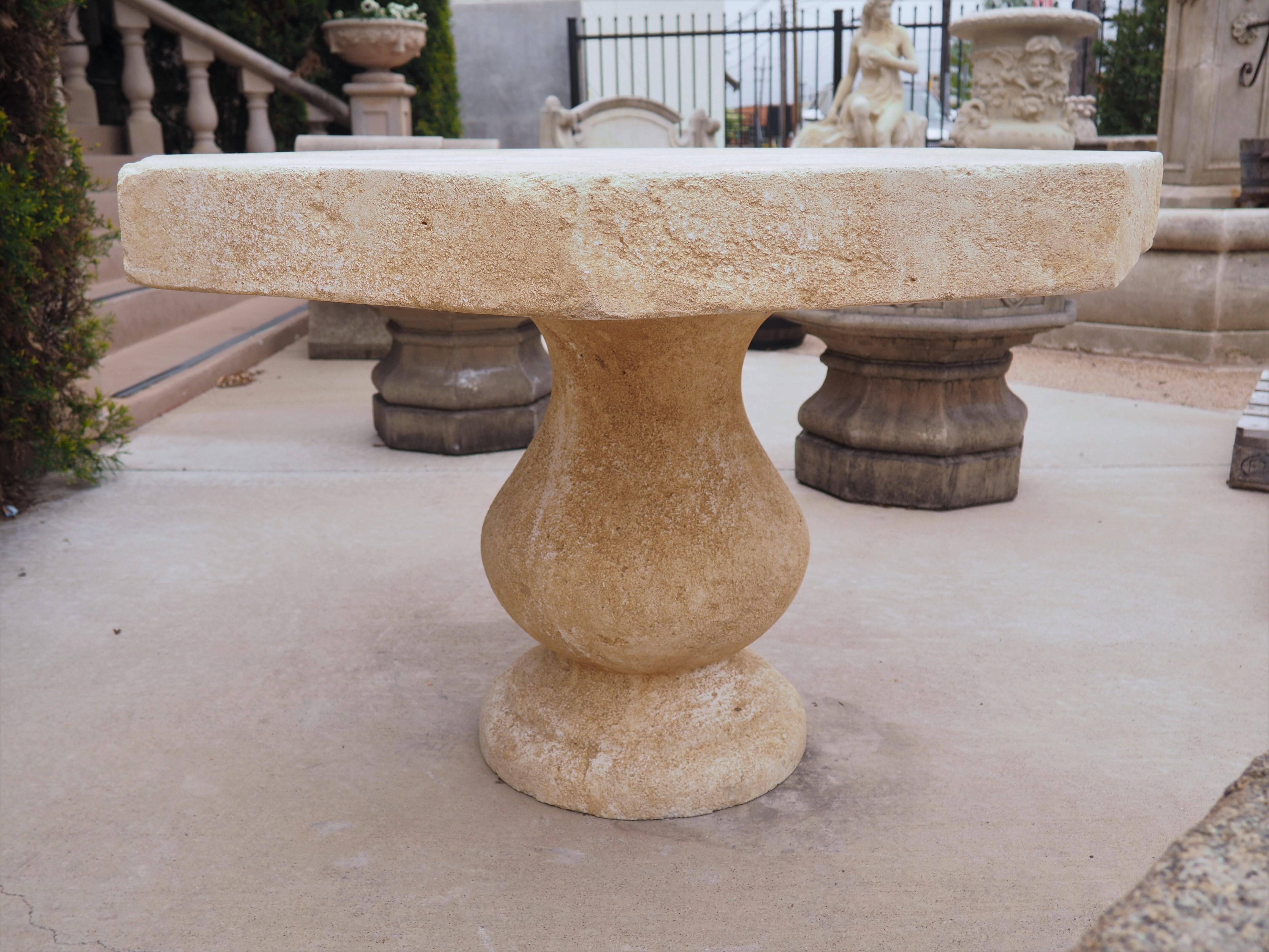 Stone French Octagonal Center Table in Carved Limestone from Provence