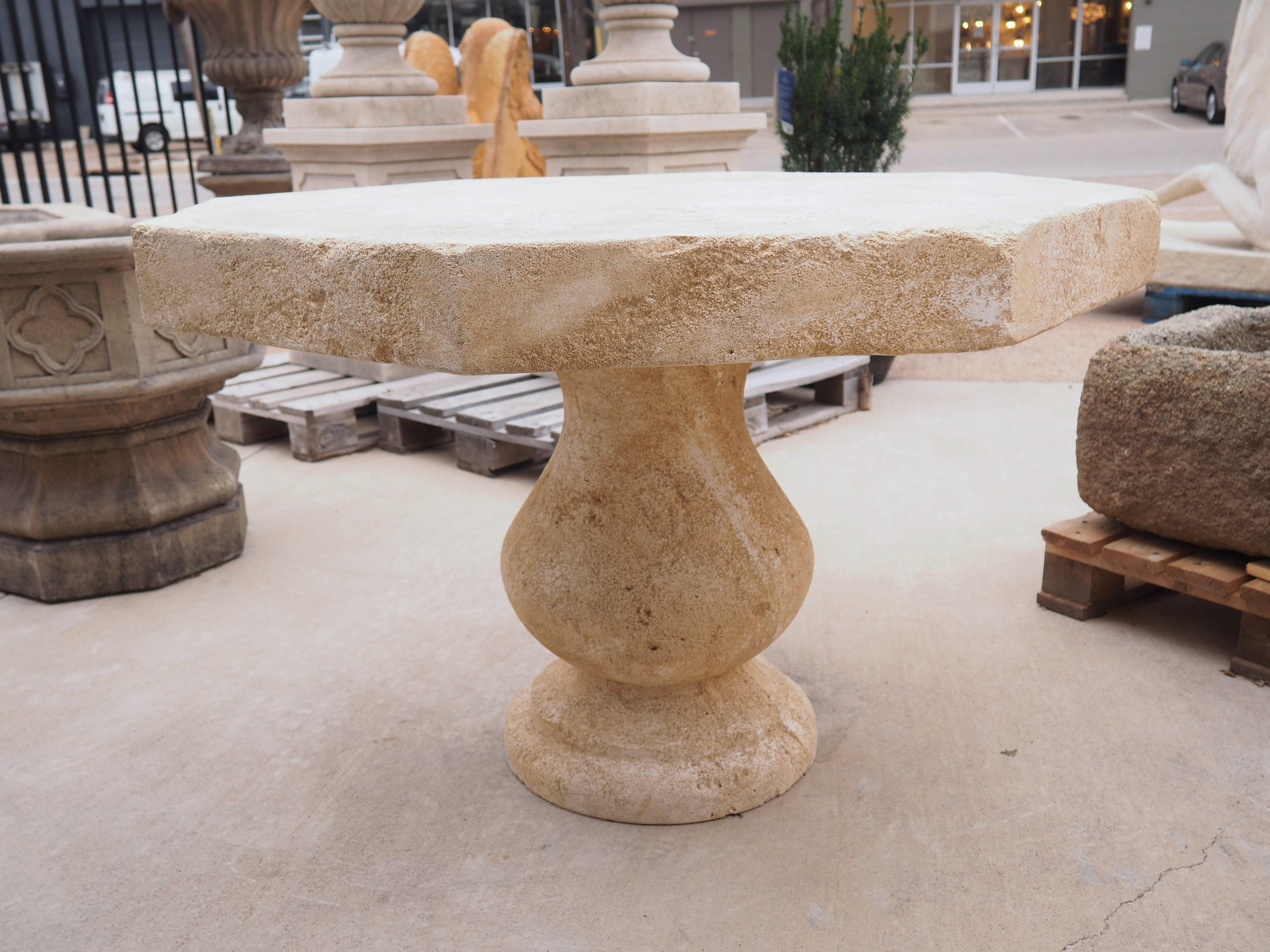 French Octagonal Center Table in Carved Limestone from Provence 1
