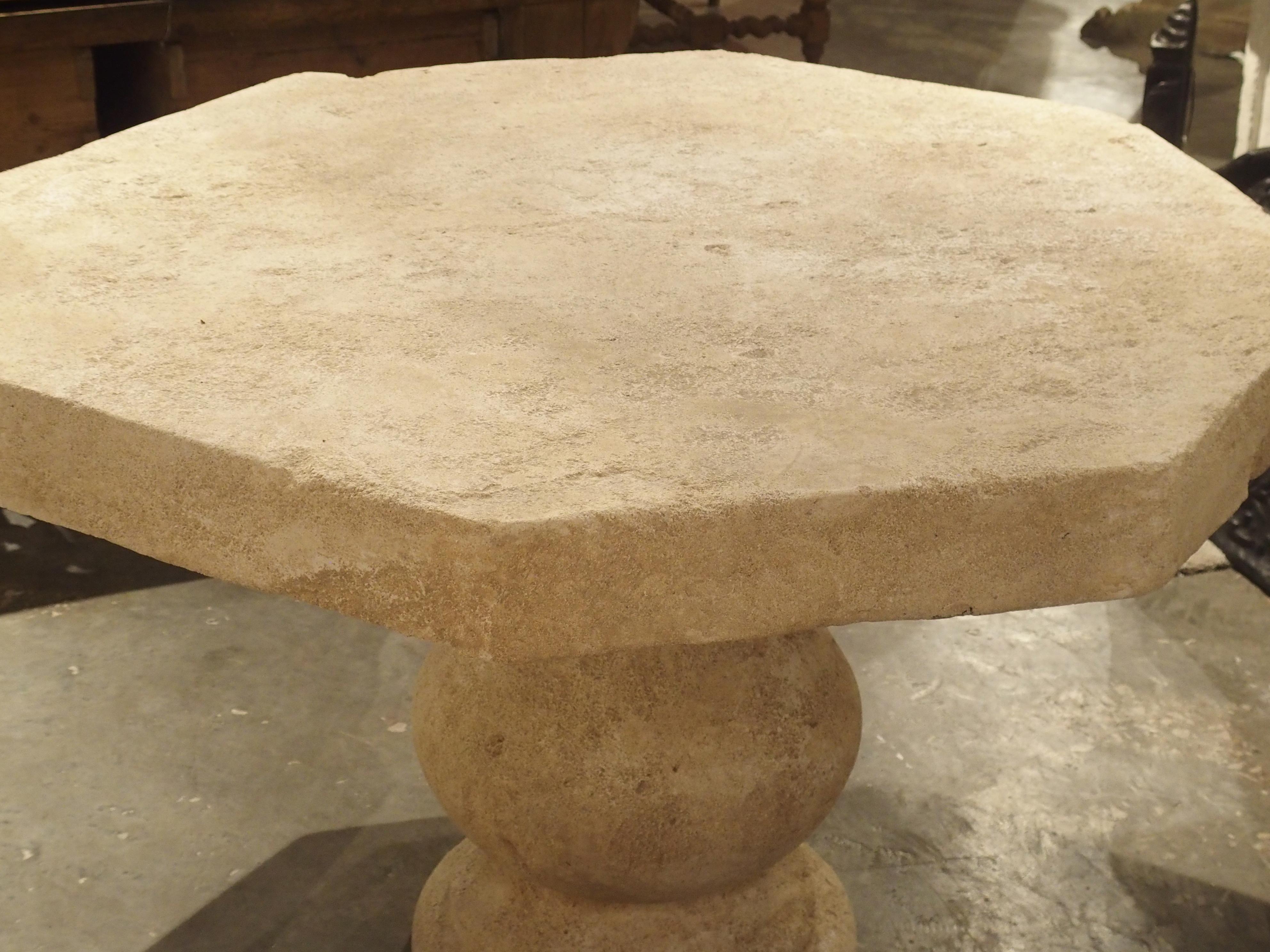 French Octagonal Center Table in Carved Limestone from Provence 2