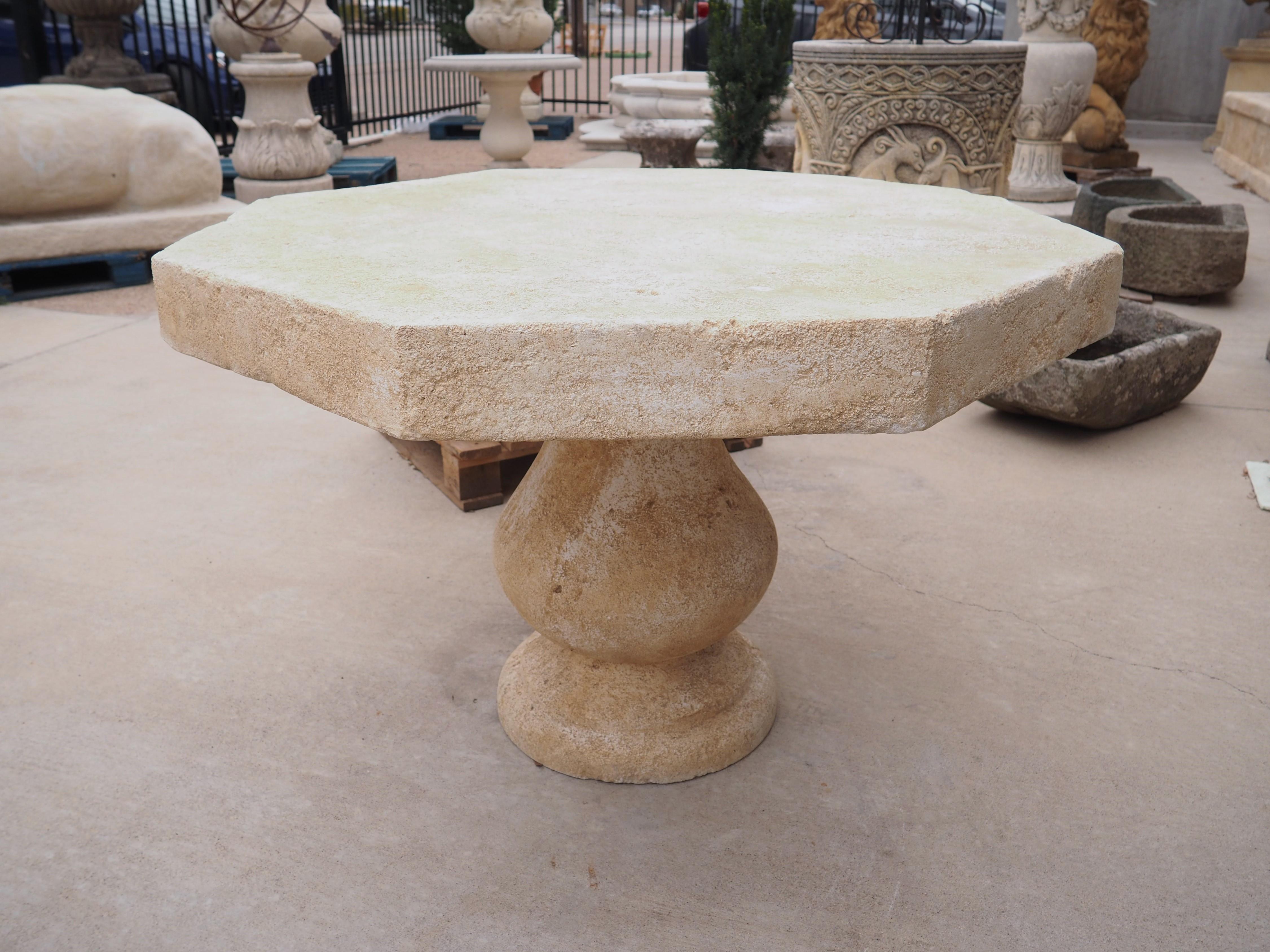 French Octagonal Center Table in Carved Limestone from Provence 2