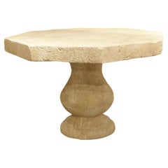 French Octagonal Center Table in Carved Limestone from Provence
