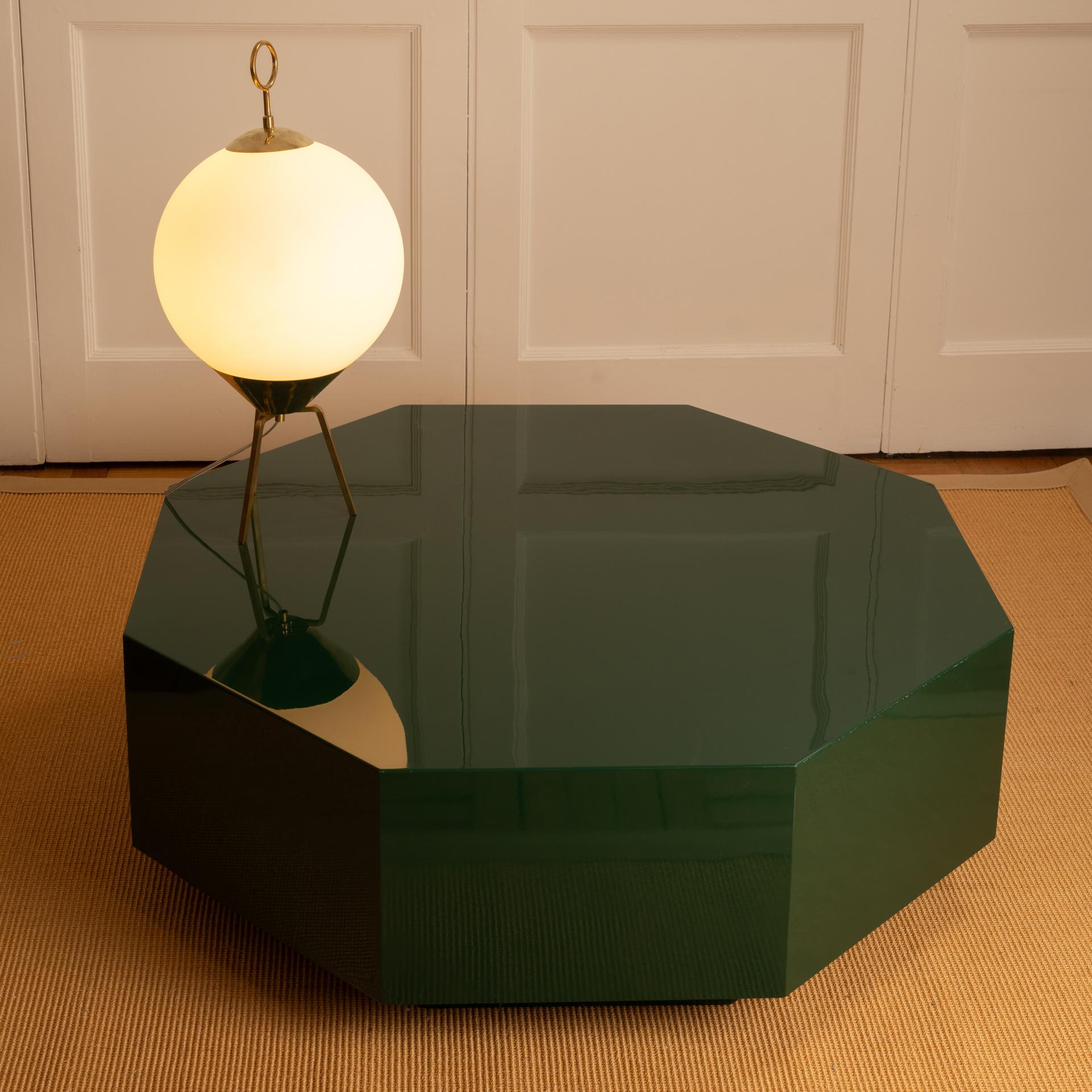 French octagonal coffee table in green lacquered wood - 70s 5