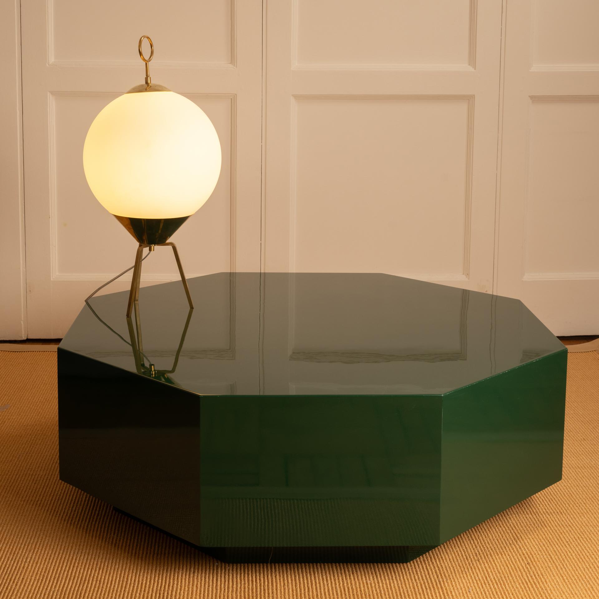 French octagonal coffee table in green lacquered wood - 70s 6