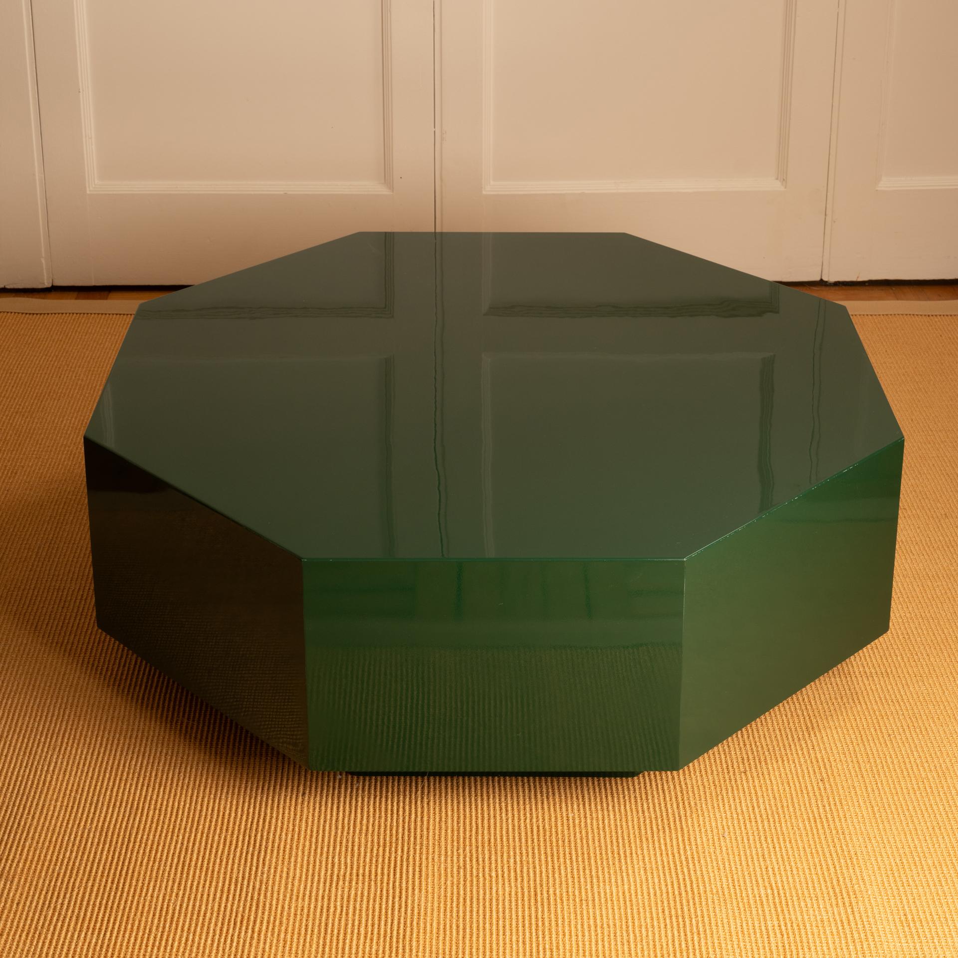 French octagonal coffee table in green lacquered wood - 70s 1